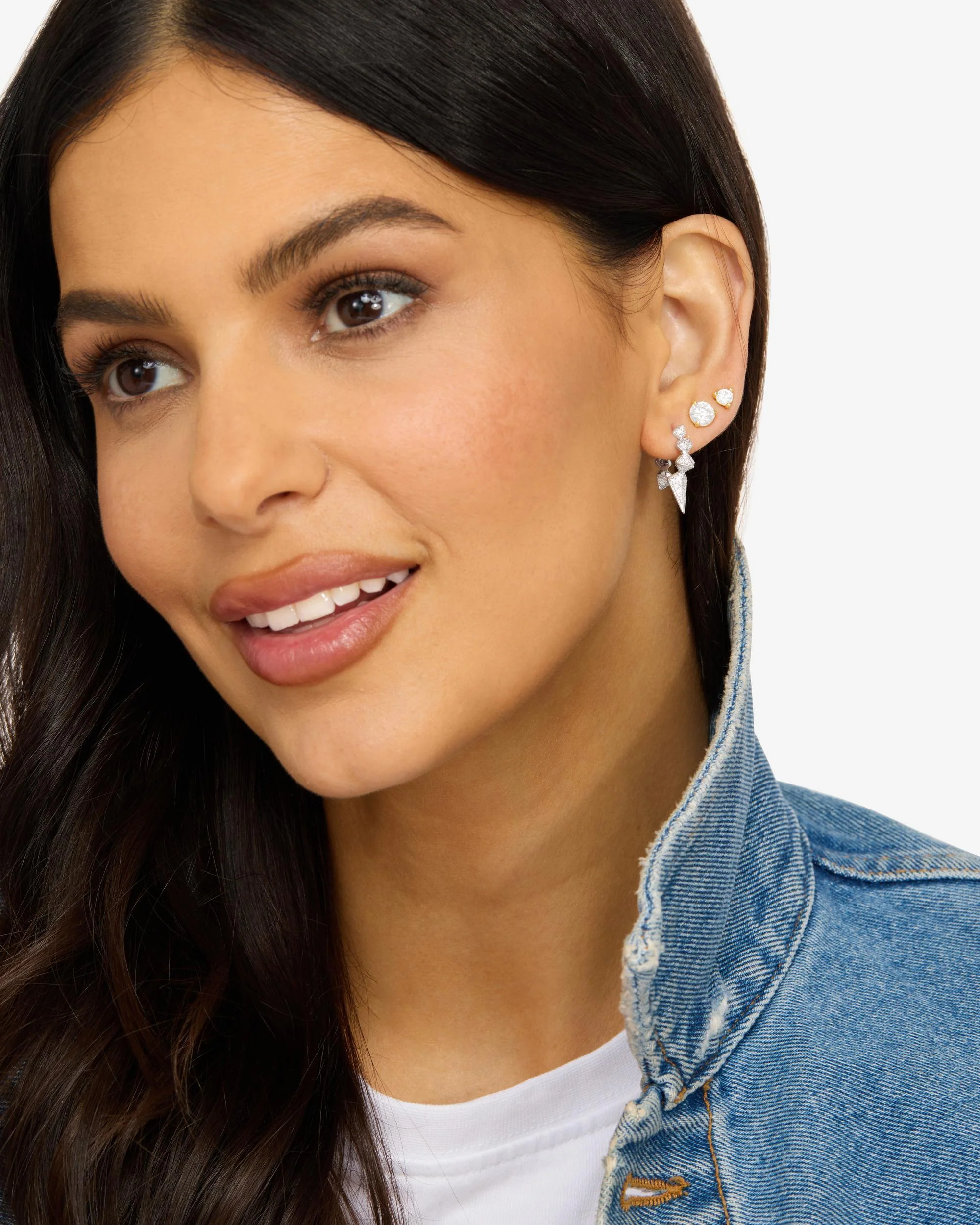 Gabriella Pavé Spiked Hoops - Silver|White Diamondettes - Image 4