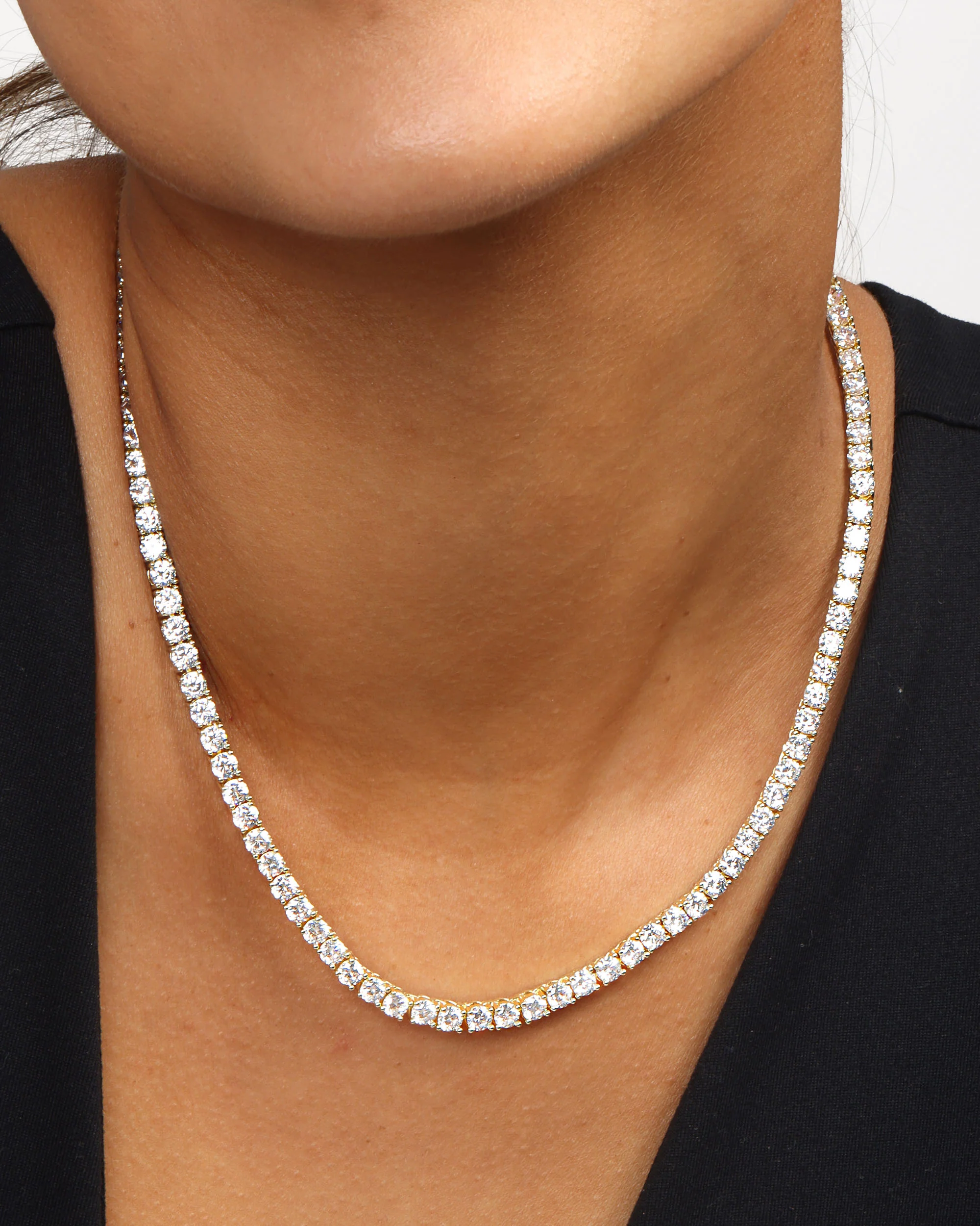 Grand Heiress Tennis Necklace 4mm - Gold|White Diamondettes - Image 3