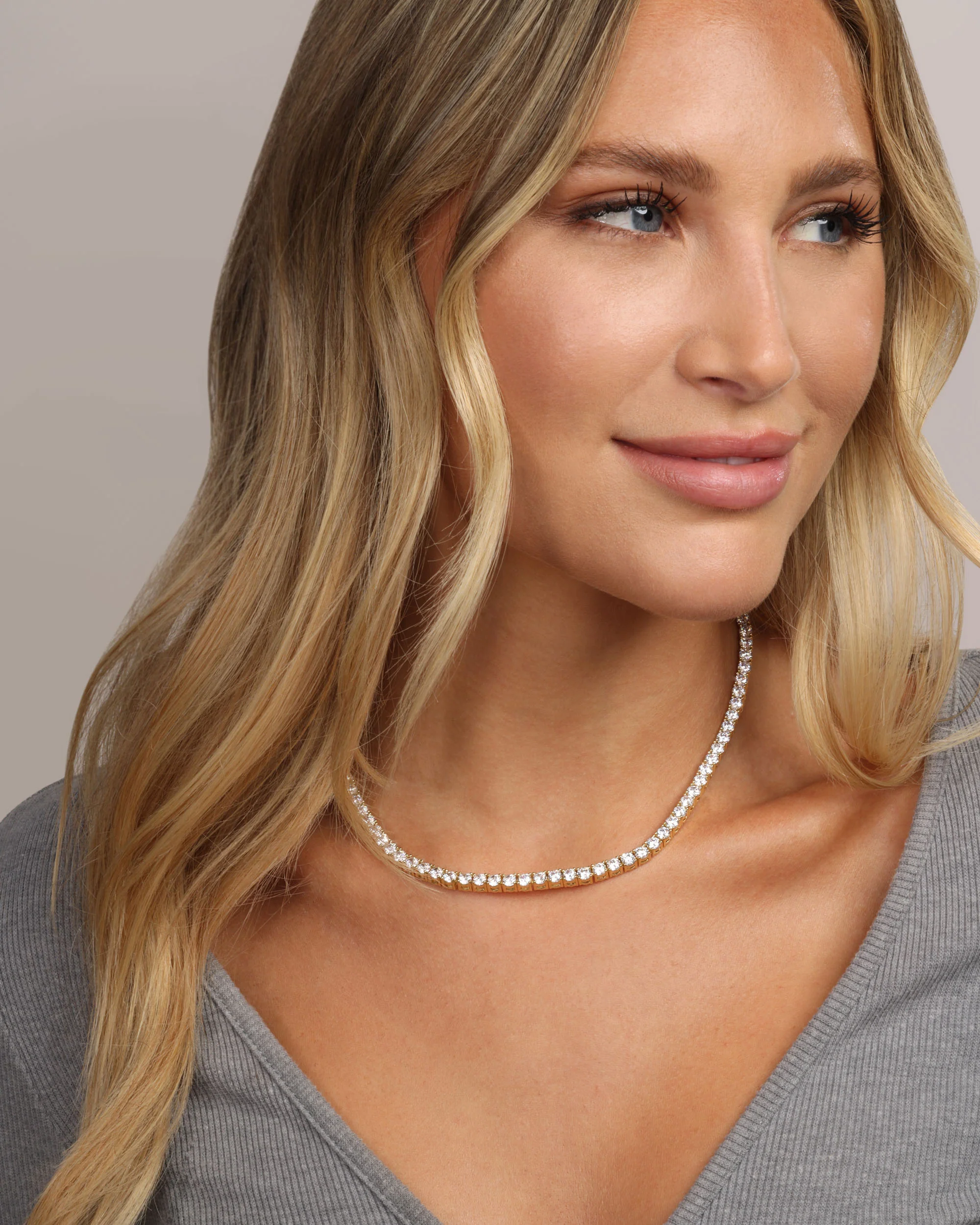 Grand Heiress Tennis Necklace 4mm - Gold|White Diamondettes - Image 5