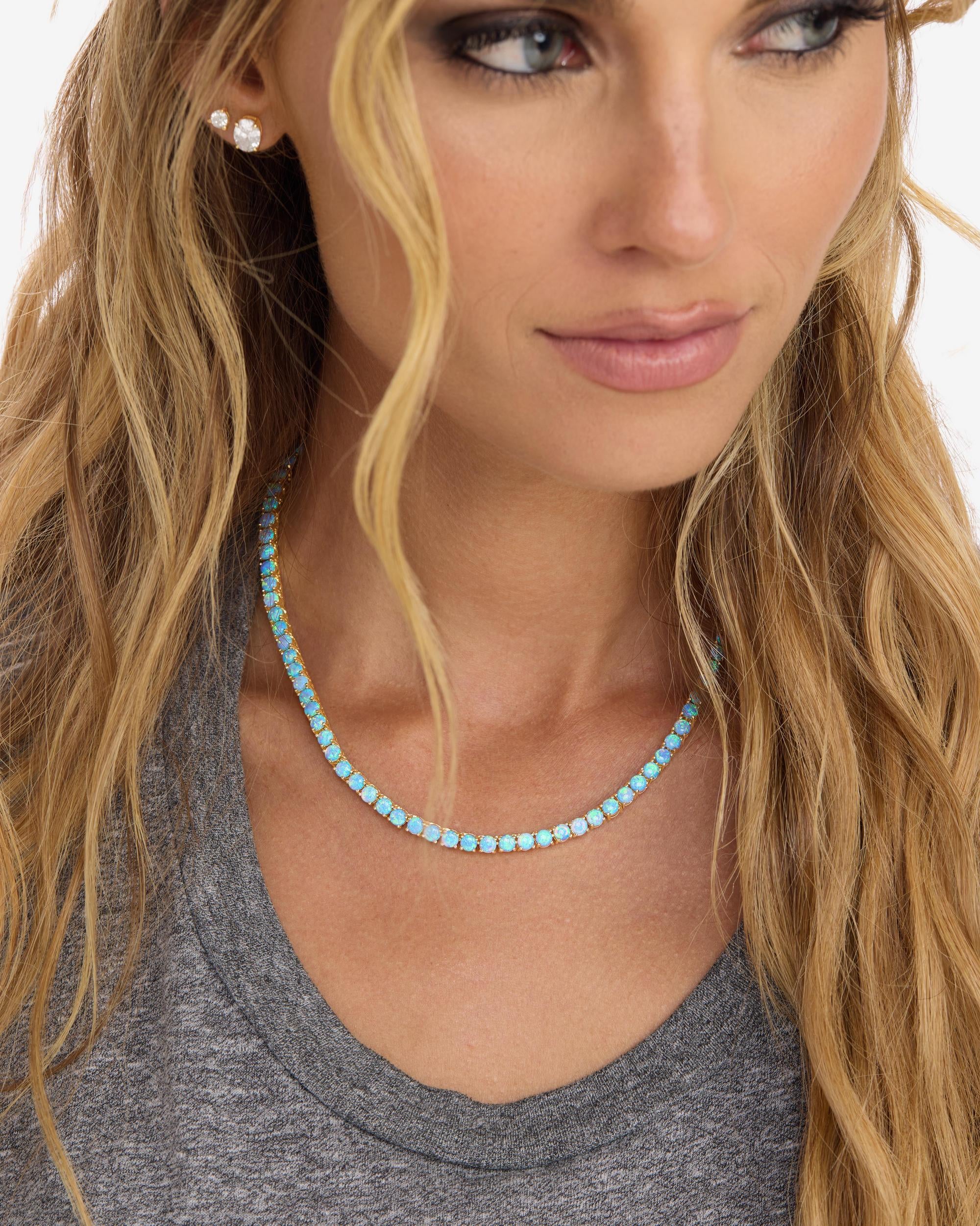 Grand Heiress Tennis Necklace 4mm - Gold|Blue Opal - Image 5