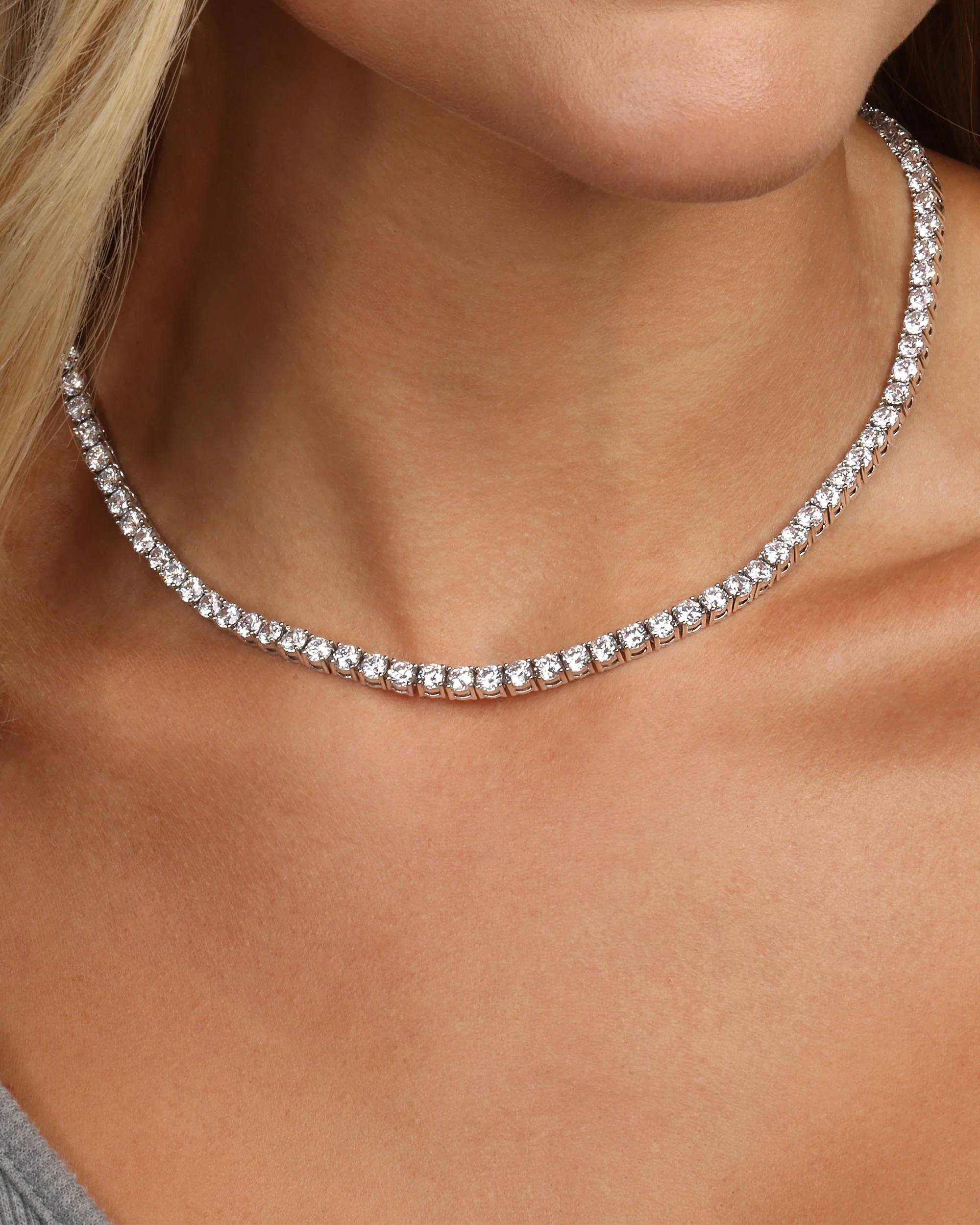 Grand Heiress Tennis Necklace 4mm - Silver|White Diamondettes - Image 2