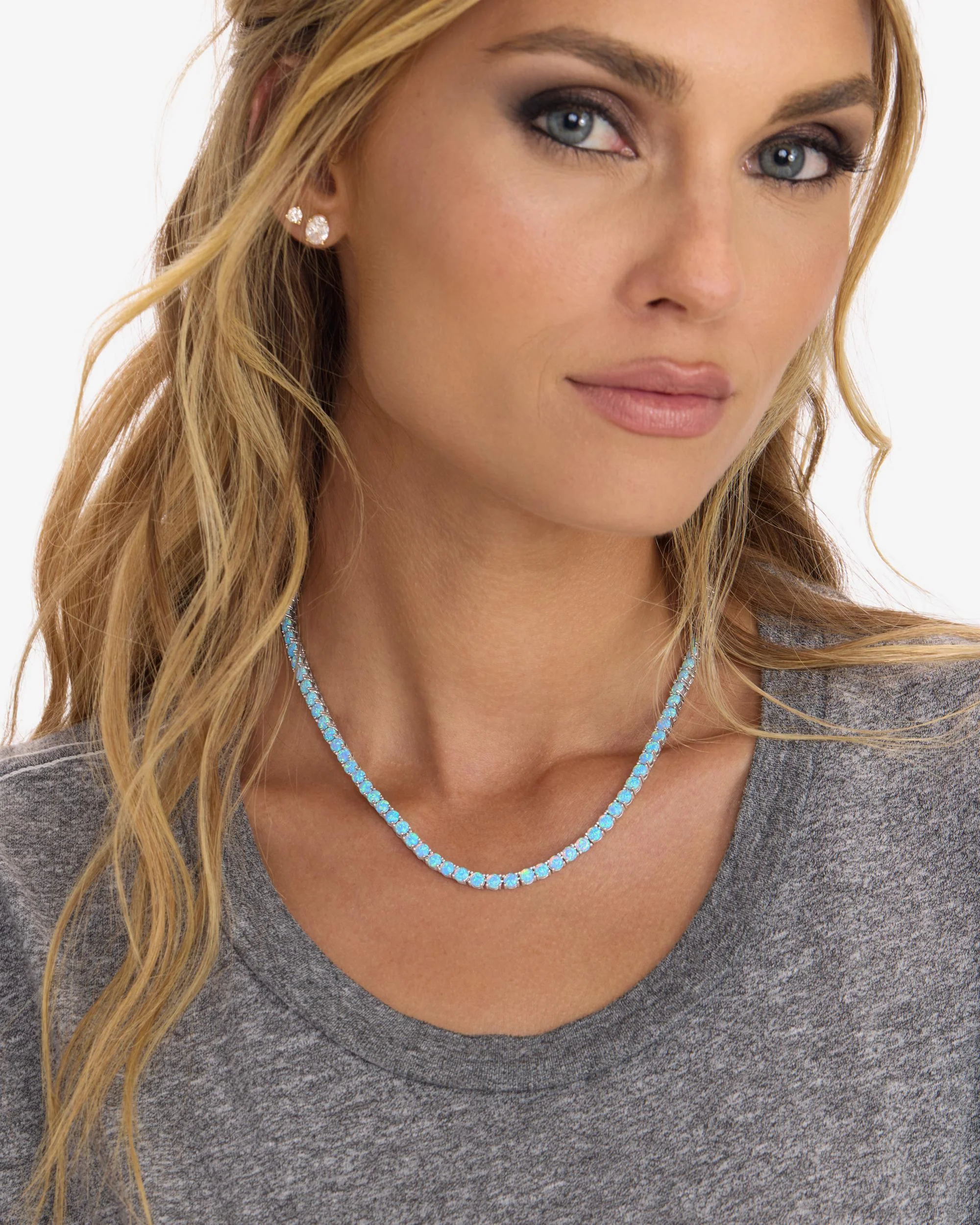 Grand Heiress Tennis Necklace 4mm - Silver|Blue Opal - Image 5
