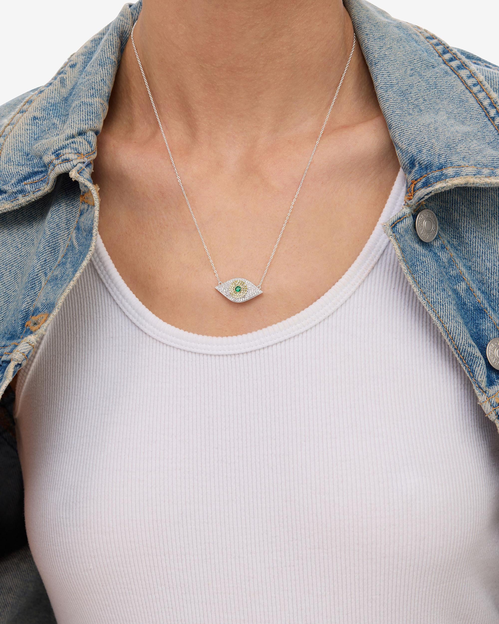 Green Evil Eye Necklace - Silver|Emerald - Image 4