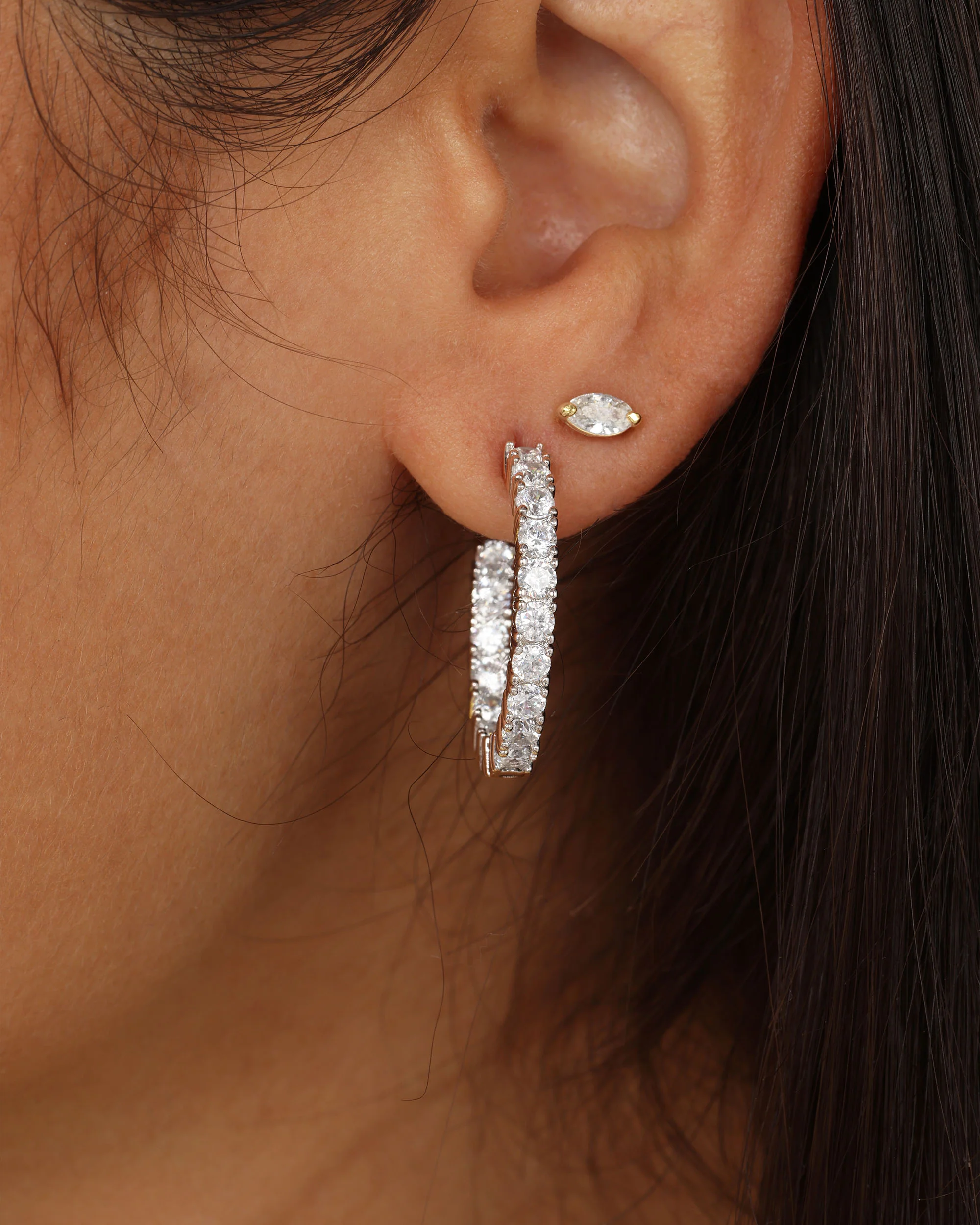 Heiress Hoops 1" - Silver|White Diamondettes - Image 2