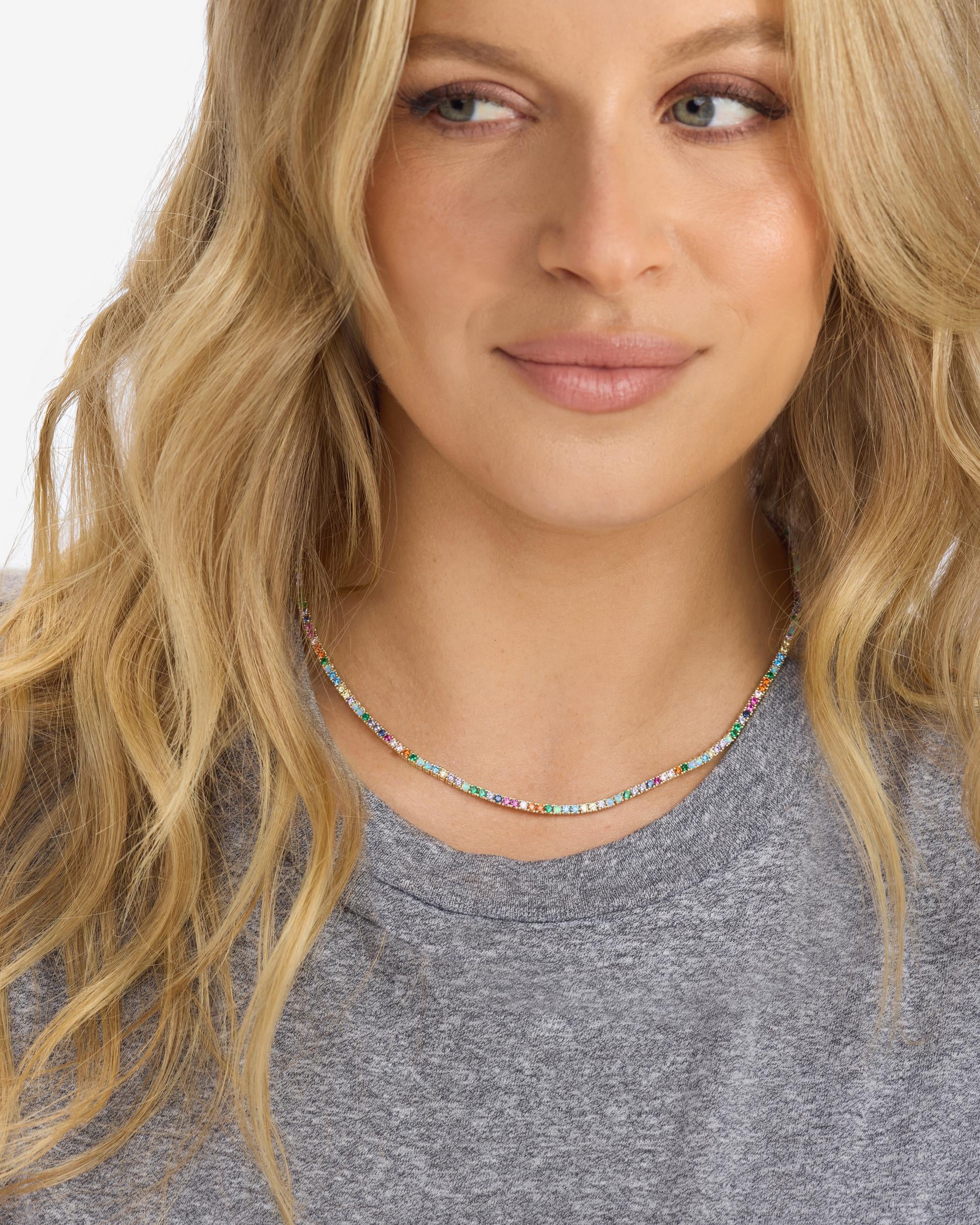 Heiress Tennis Necklace 2mm - Gold|Multi Stone - Image 2