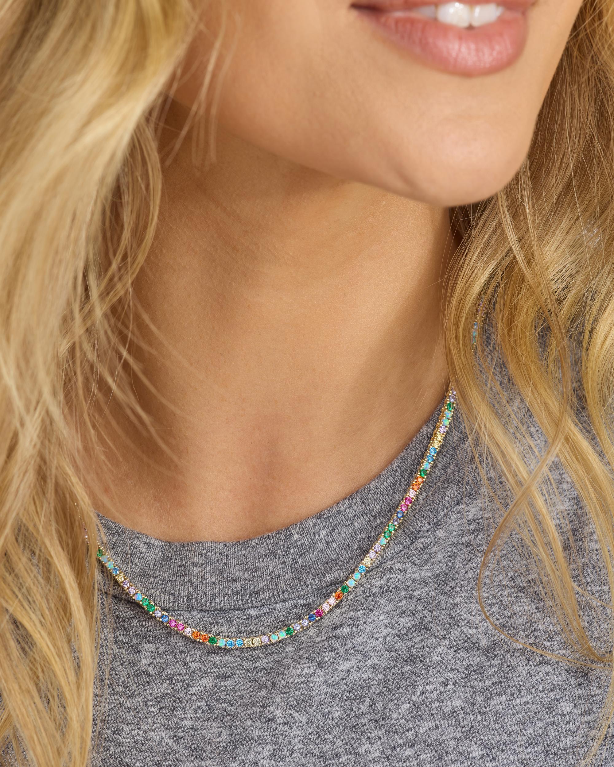 Heiress Tennis Necklace 2mm - Gold|Multi Stone - Image 3
