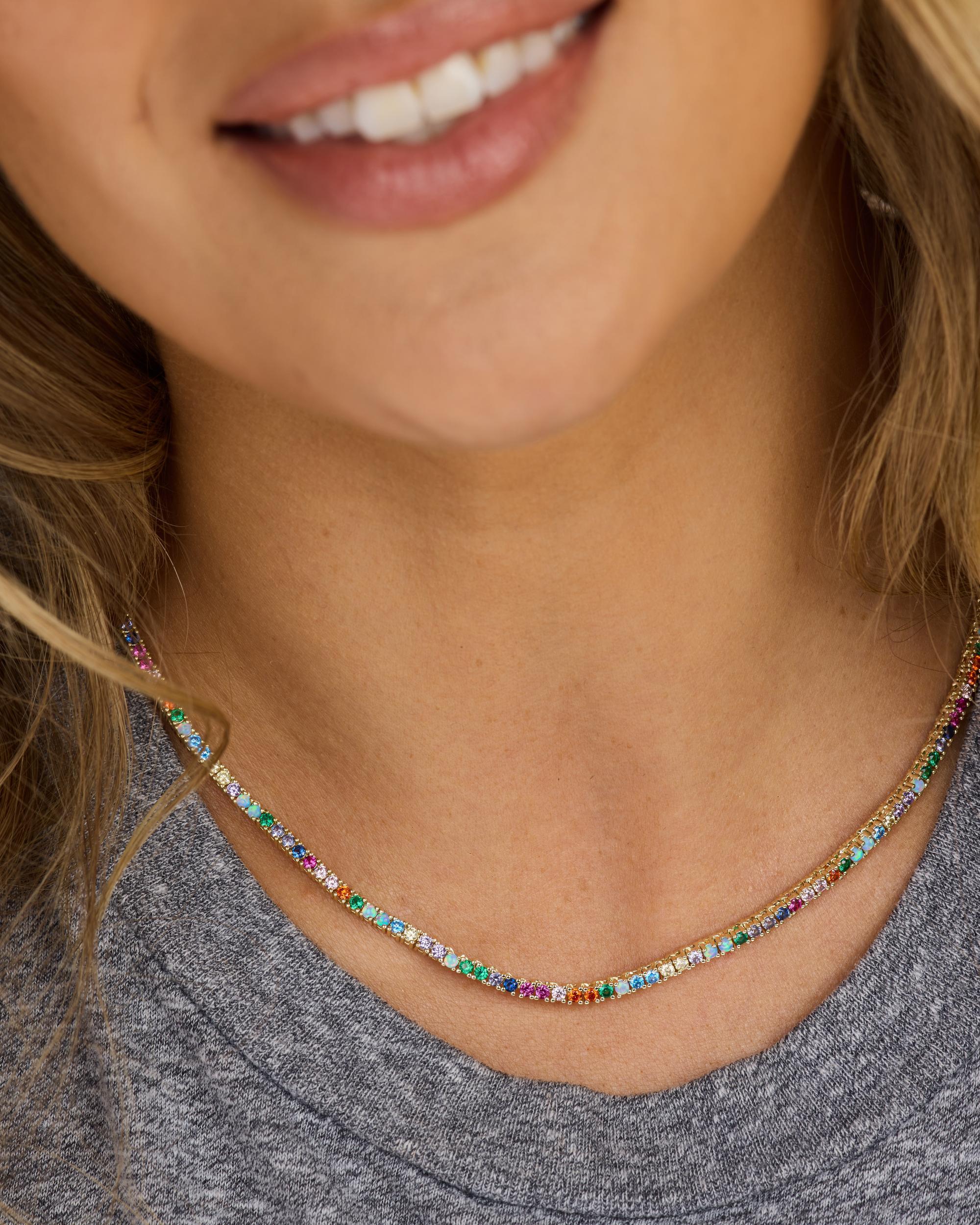 Heiress Tennis Necklace 2mm - Gold|Multi Stone - Image 5