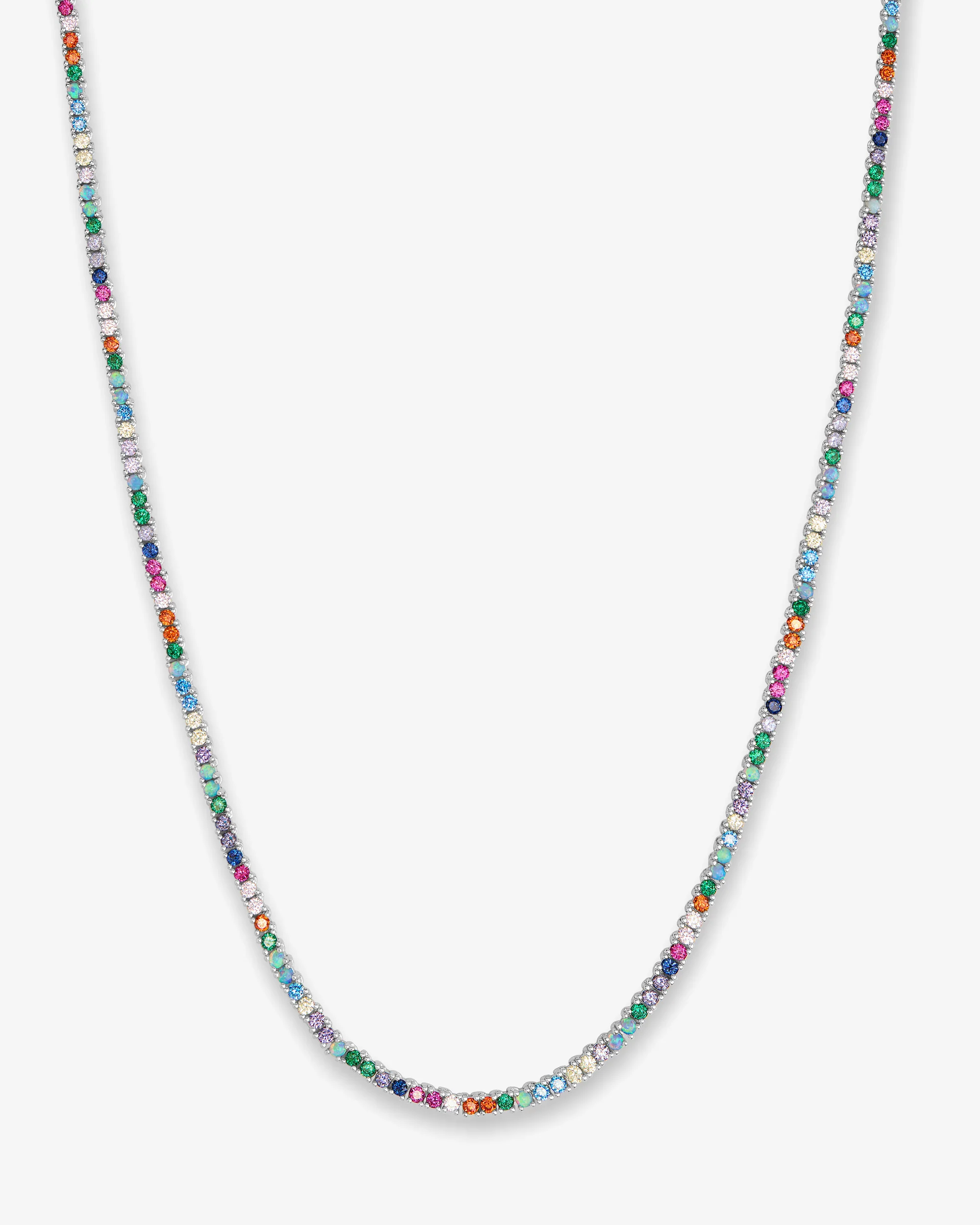 Heiress Tennis Necklace 2mm - Silver|Multi Stone