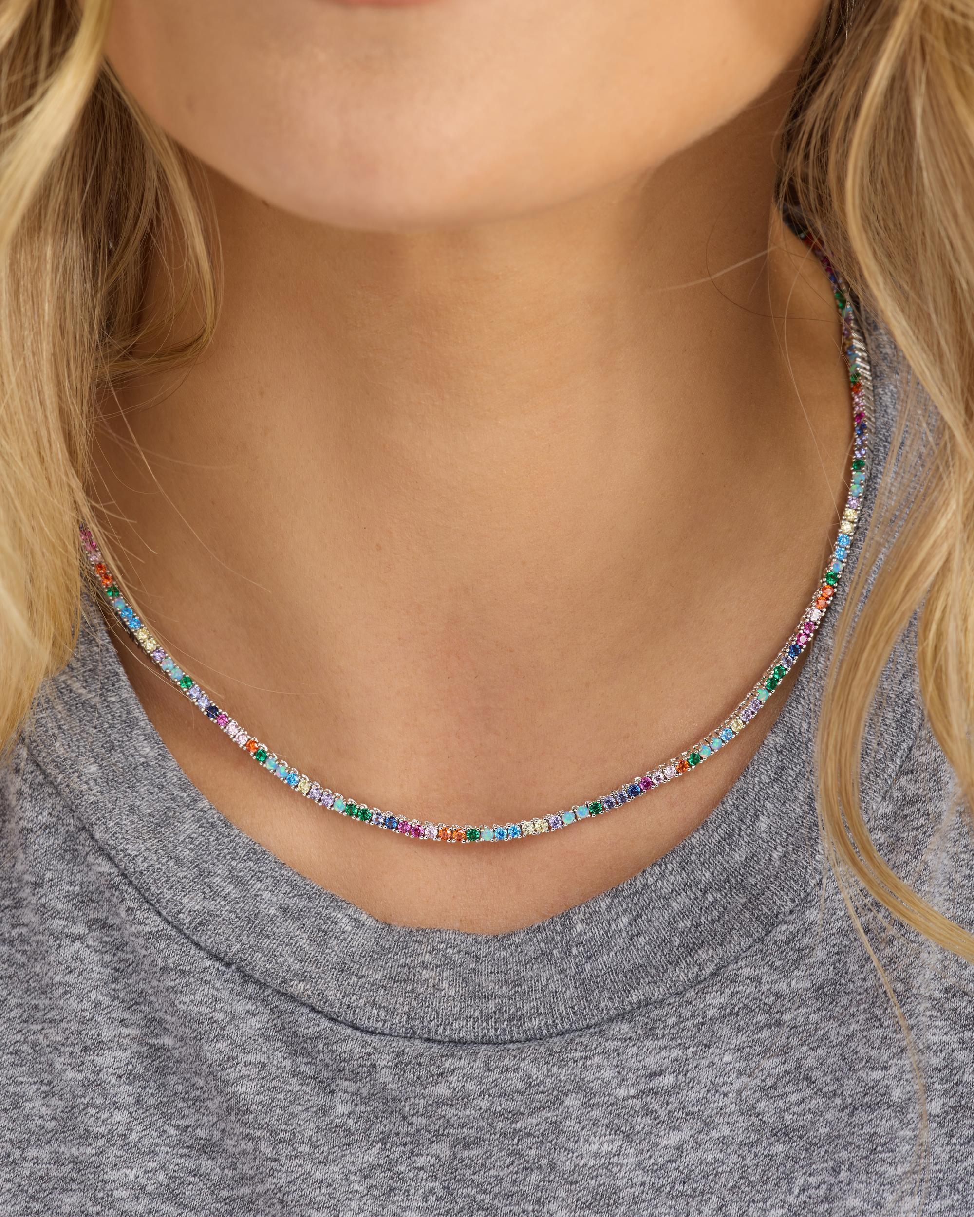 Heiress Tennis Necklace 2mm - Silver|Multi Stone - Image 5