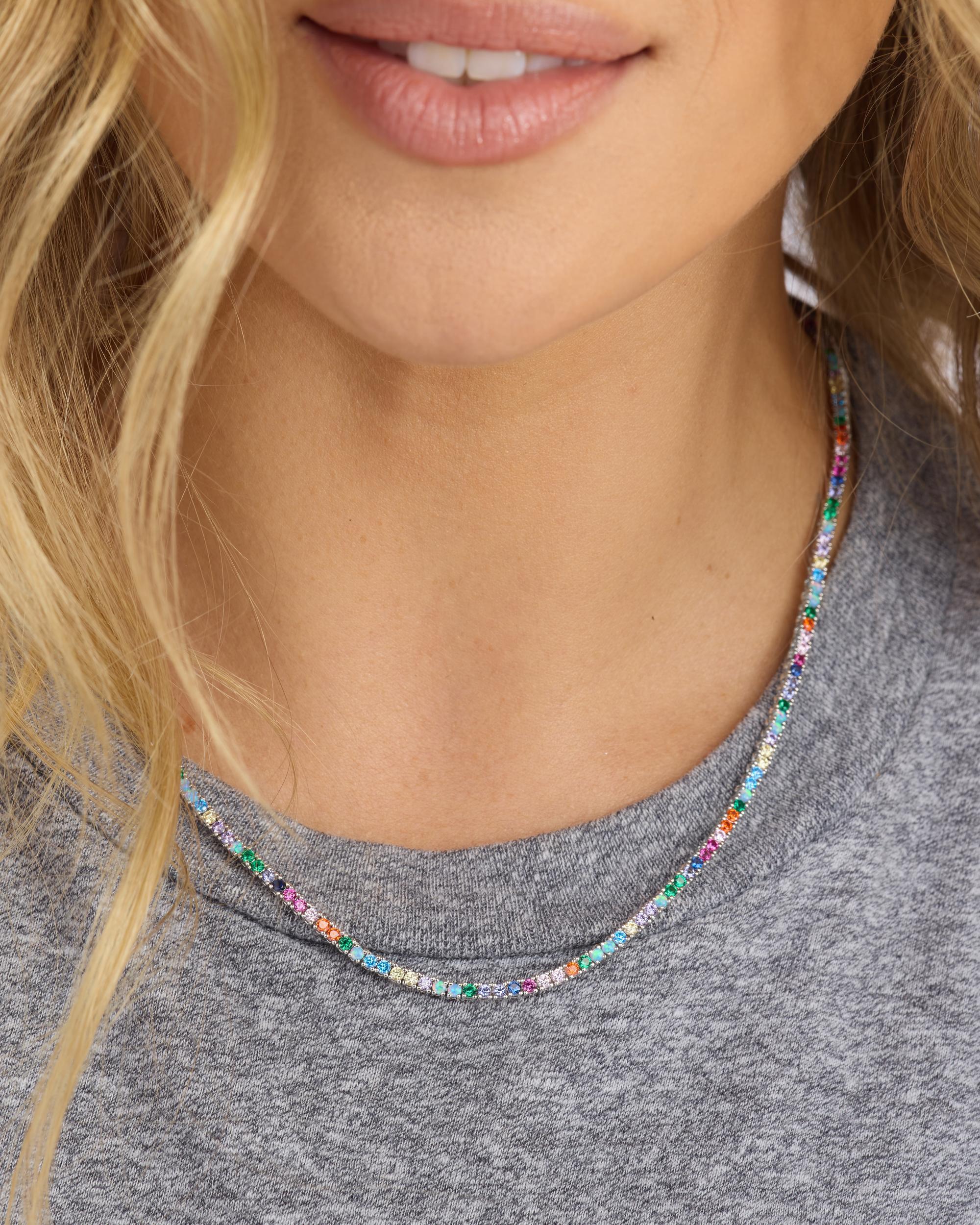 Heiress Tennis Necklace 2mm - Silver|Multi Stone - Image 6