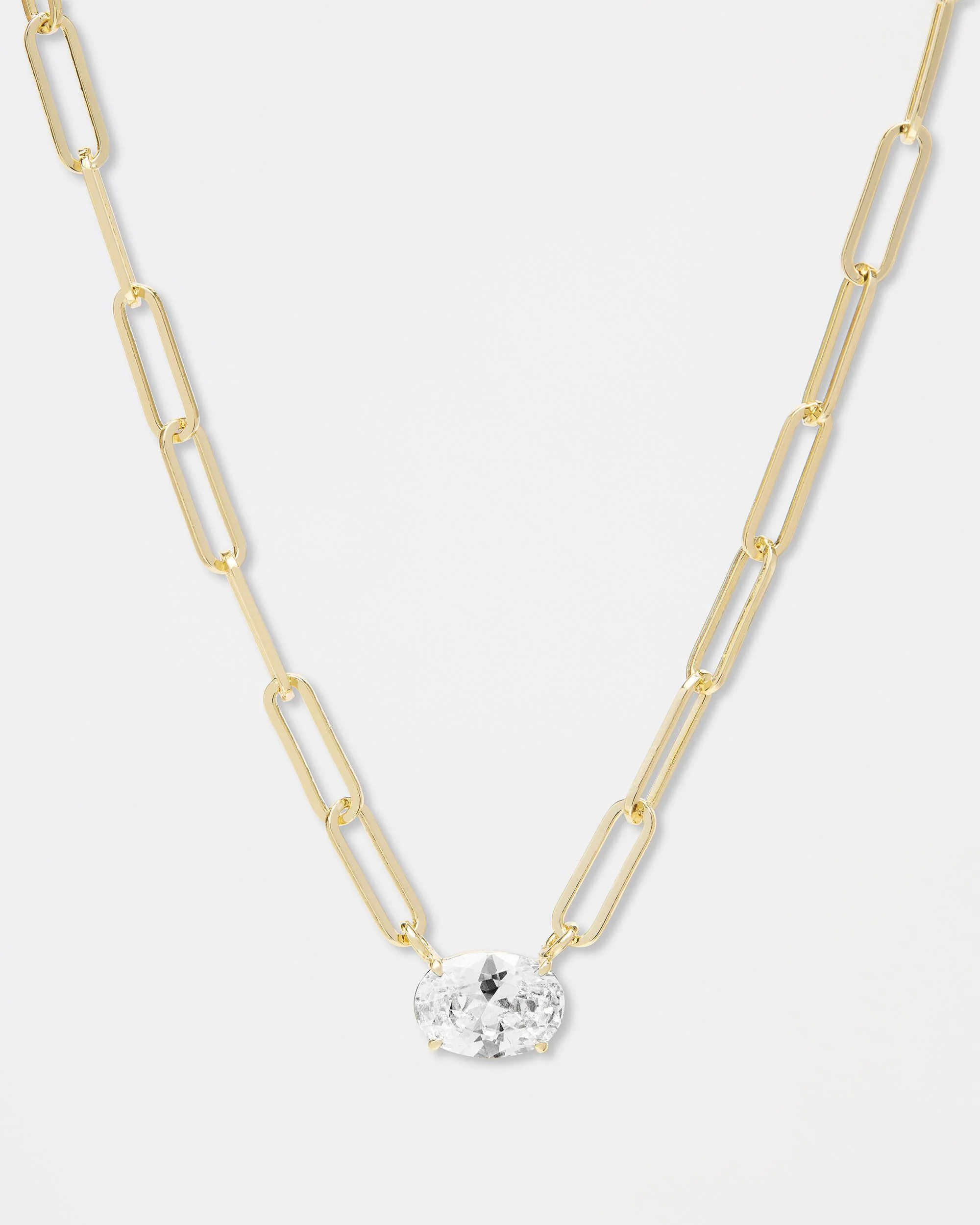 Hello Gorgeous Samantha Chain Necklace - Gold|White Diamondettes