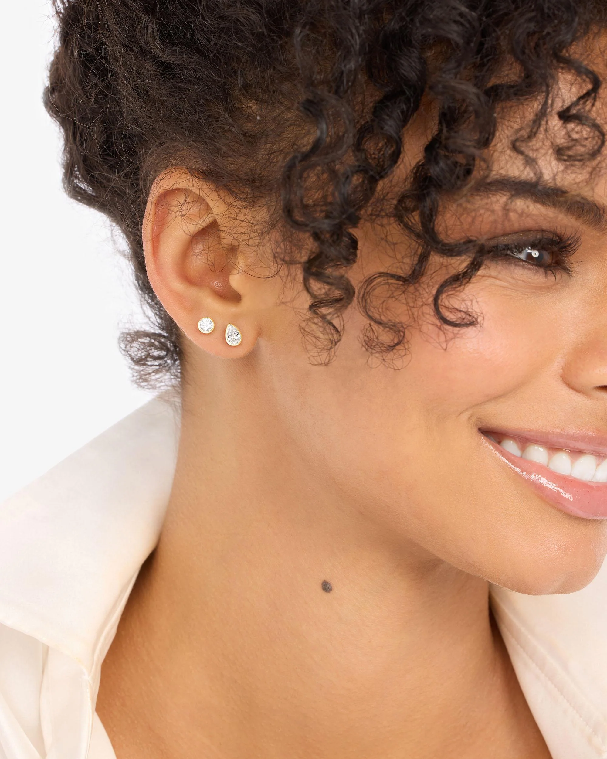 Isla 6mm Studs - Gold|White Diamondettes - Image 4