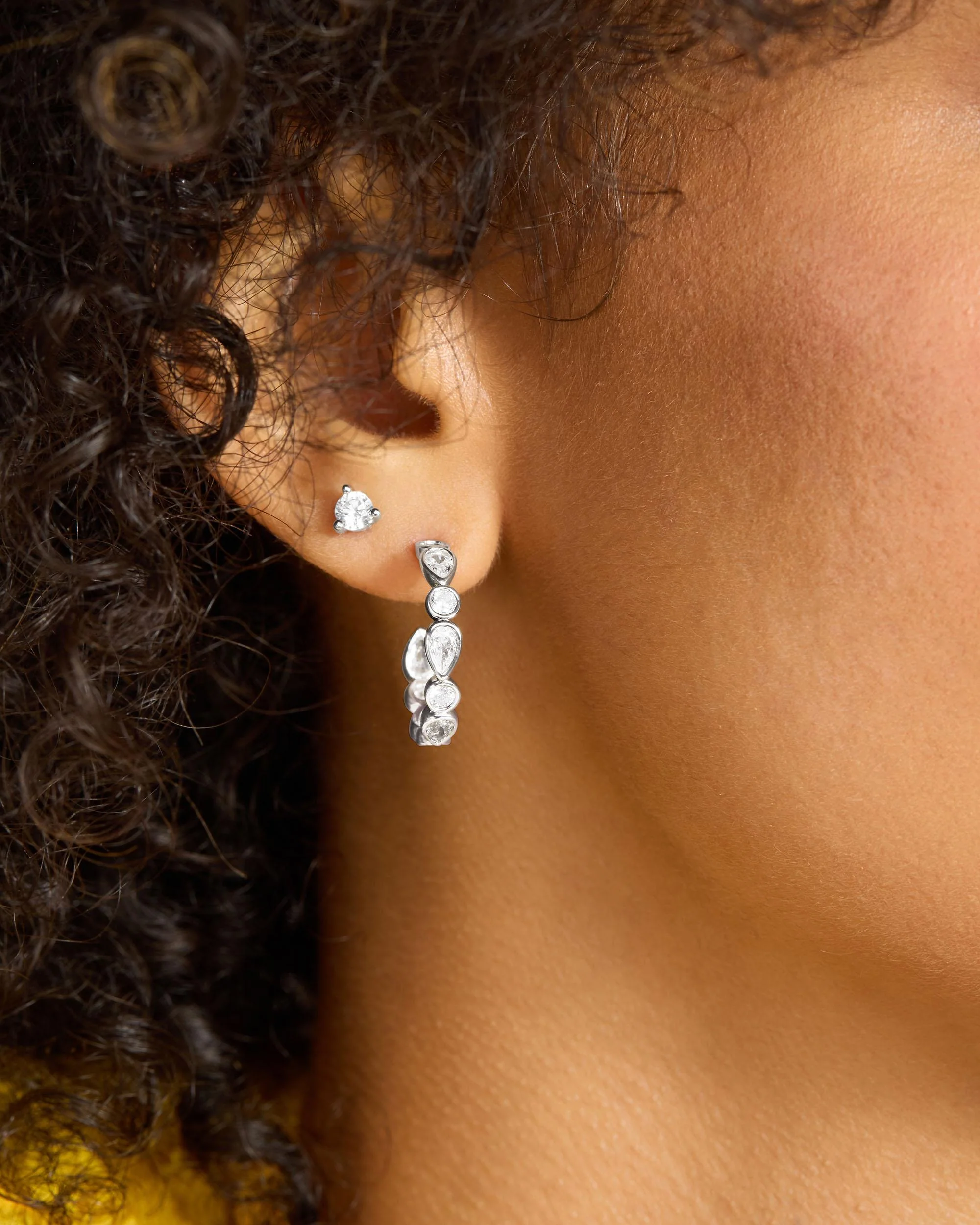 Isla Hoops .75" - Silver|White Diamondettes - Image 2