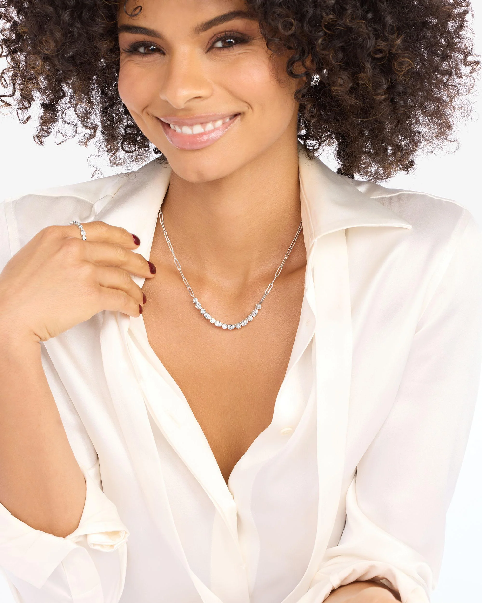 Isla Samantha Tennis Necklace - Silver|White Diamondettes - Image 4