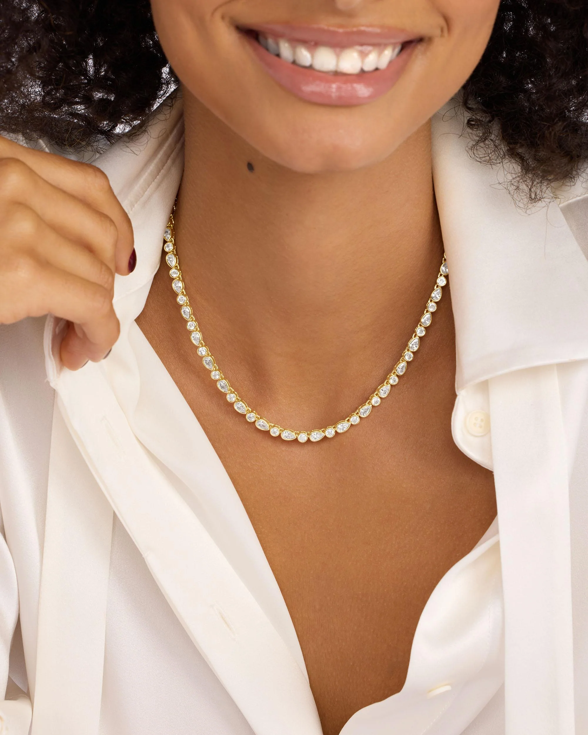 Isla Tennis Necklace 3mm - Gold|White Diamondettes - Image 5