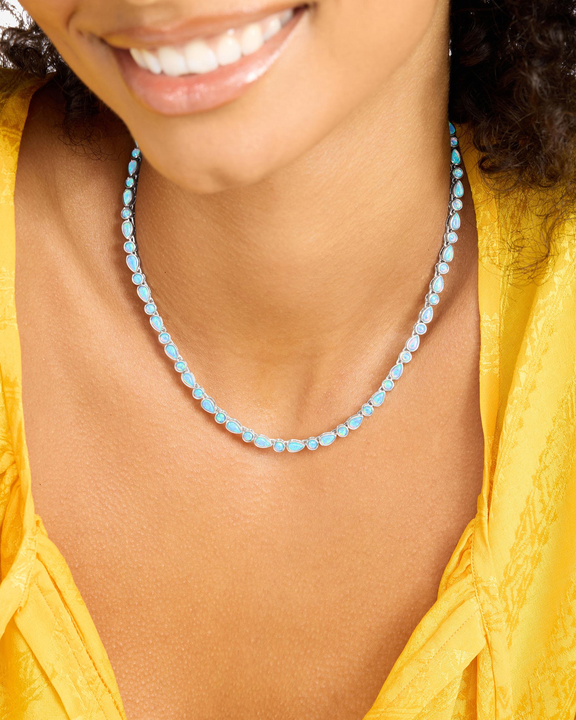 Isla Tennis Necklace 3mm - Silver|Blue Opal - Image 5