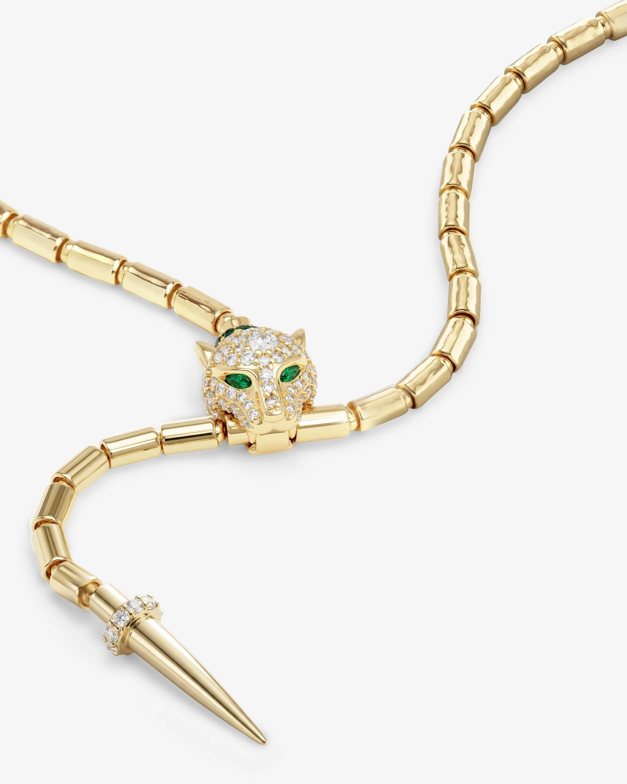 Jaguar Bolo Lariat Necklace - Gold|White Diamondettes - Image 3
