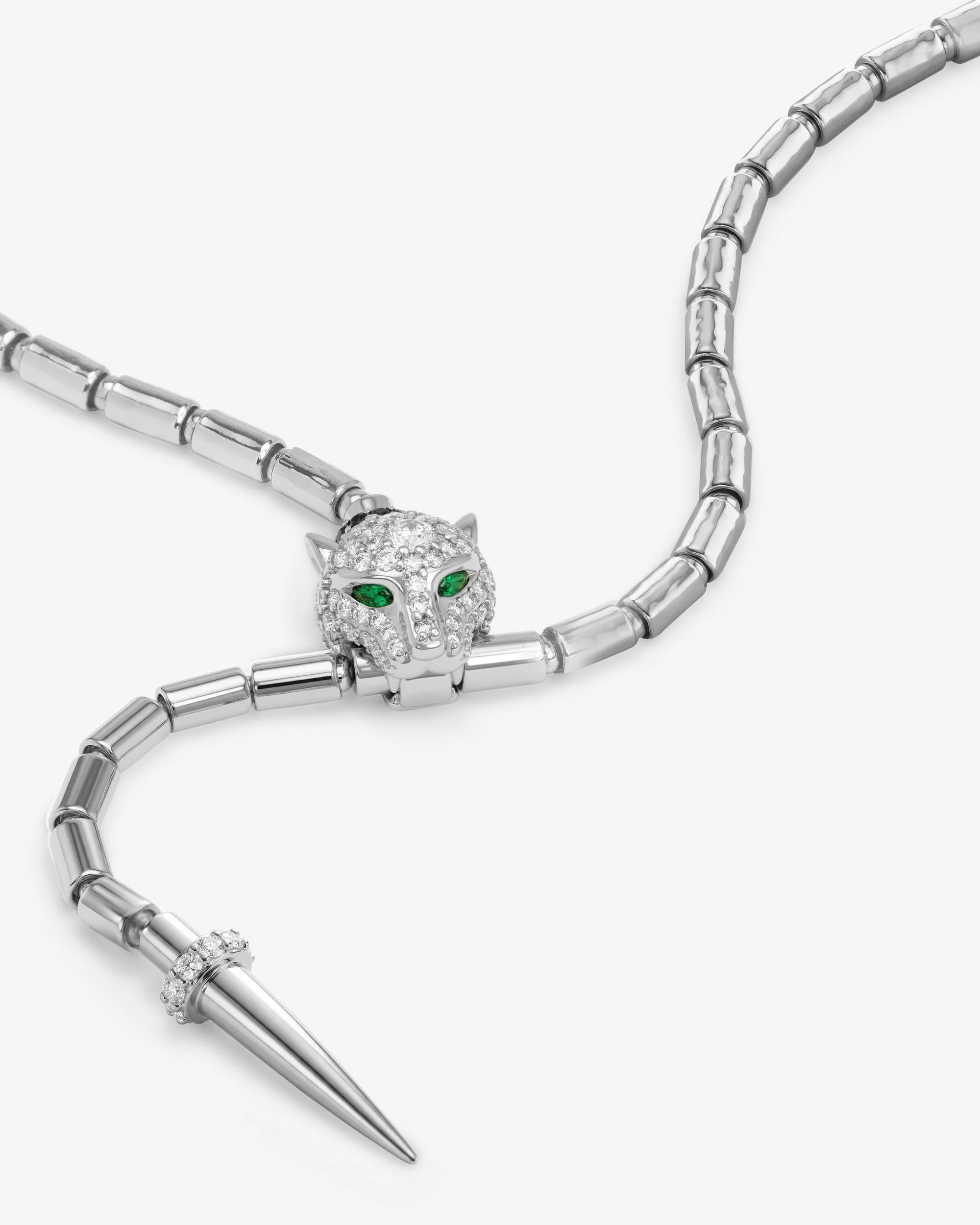 Jaguar Bolo Lariat Necklace - Silver|White Diamondettes - Image 3