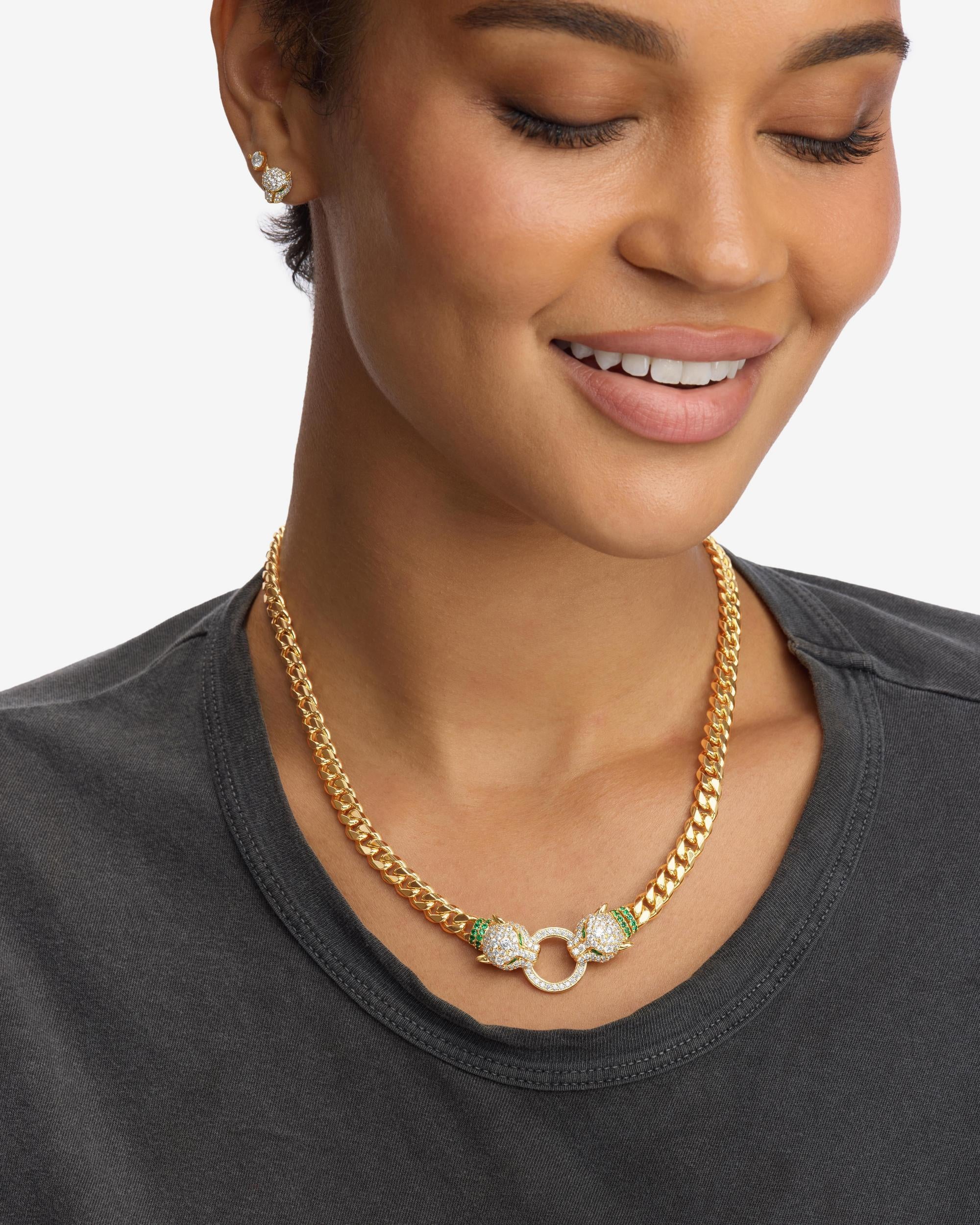 Jaguar Cuban Chain Necklace 6.8mm - Gold|White Diamondettes - Image 3