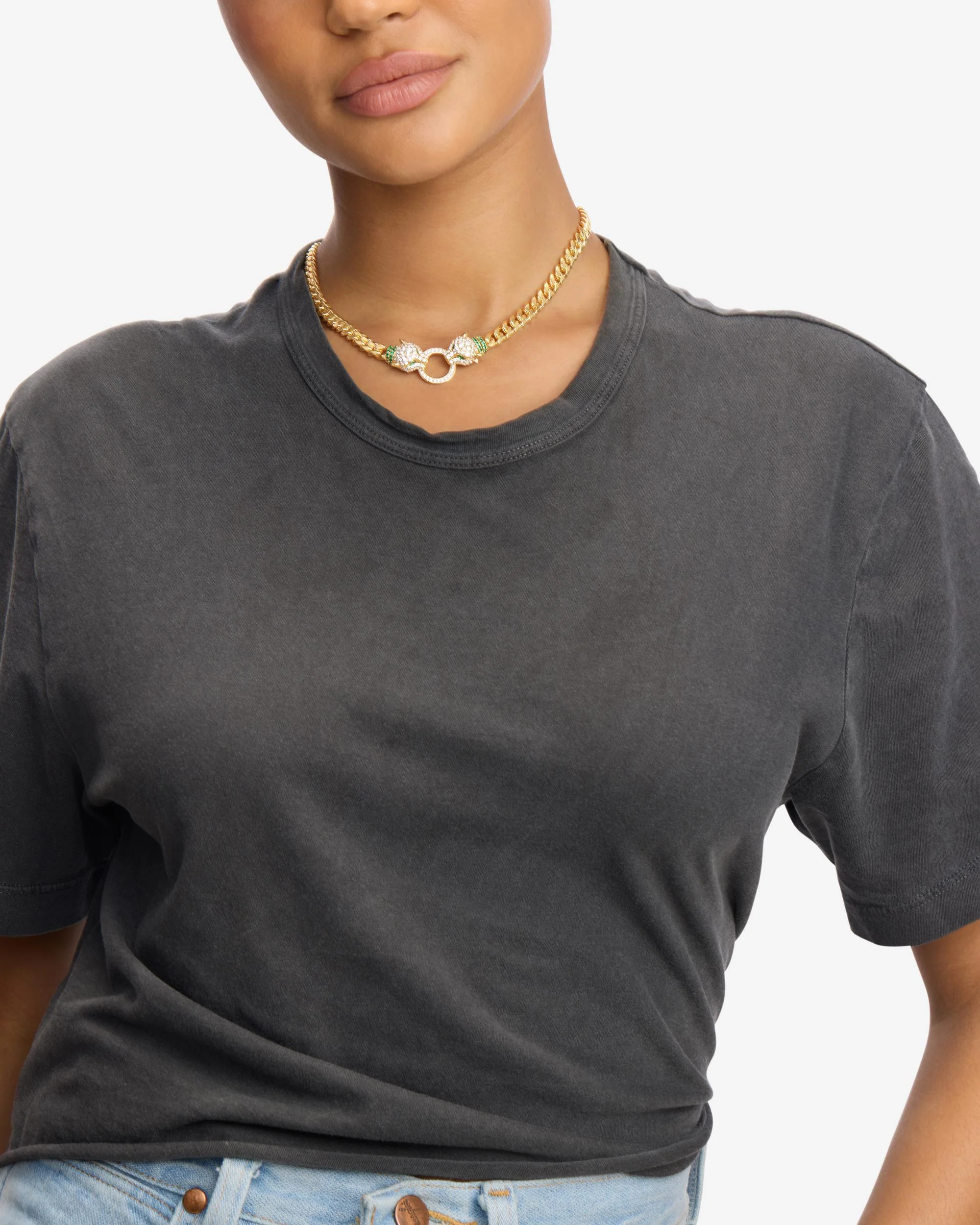 Jaguar Cuban Chain Necklace 6.8mm - Gold|White Diamondettes - Image 5
