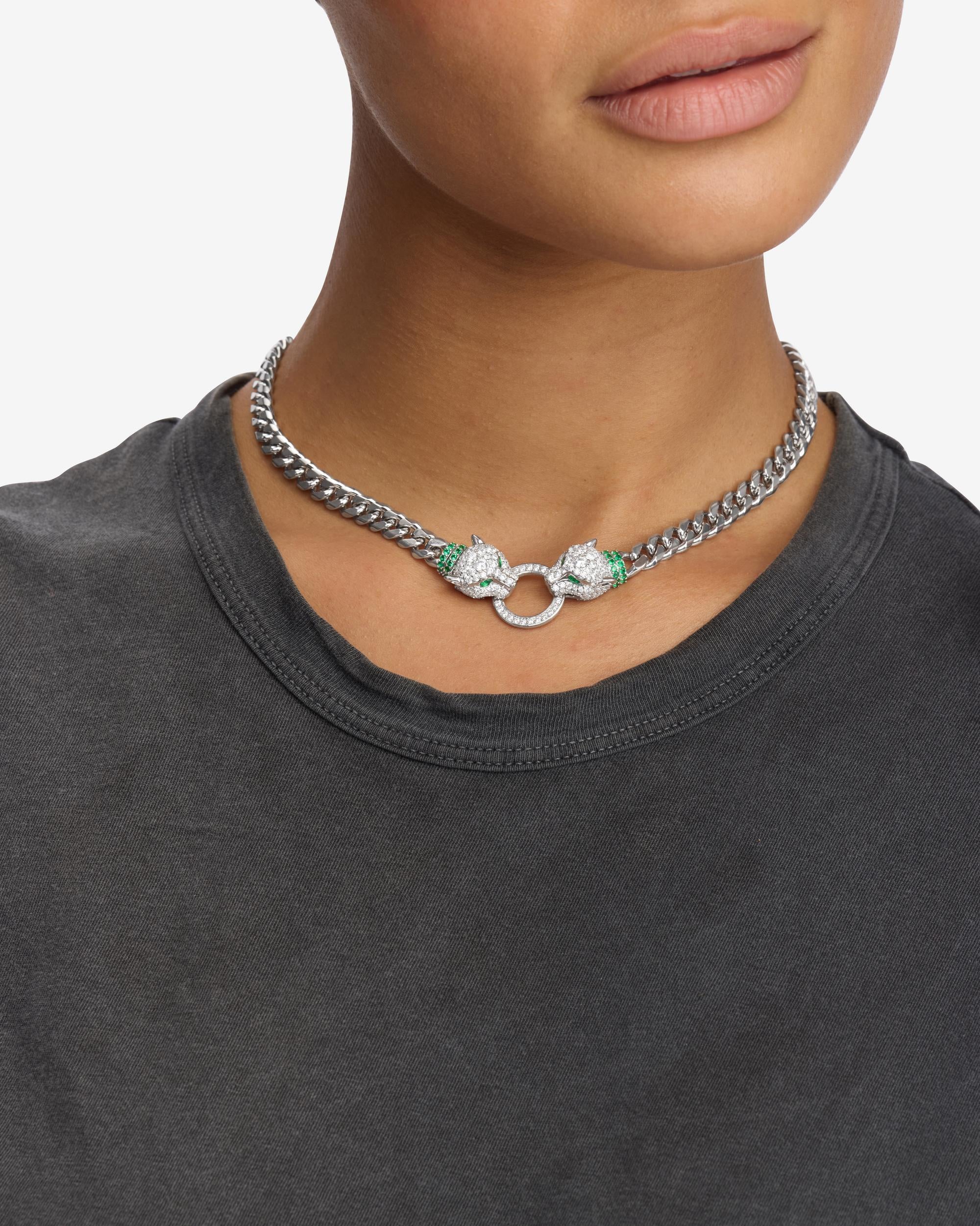 Jaguar Cuban Chain Necklace 6.8mm - Silver|White Diamondettes - Image 2