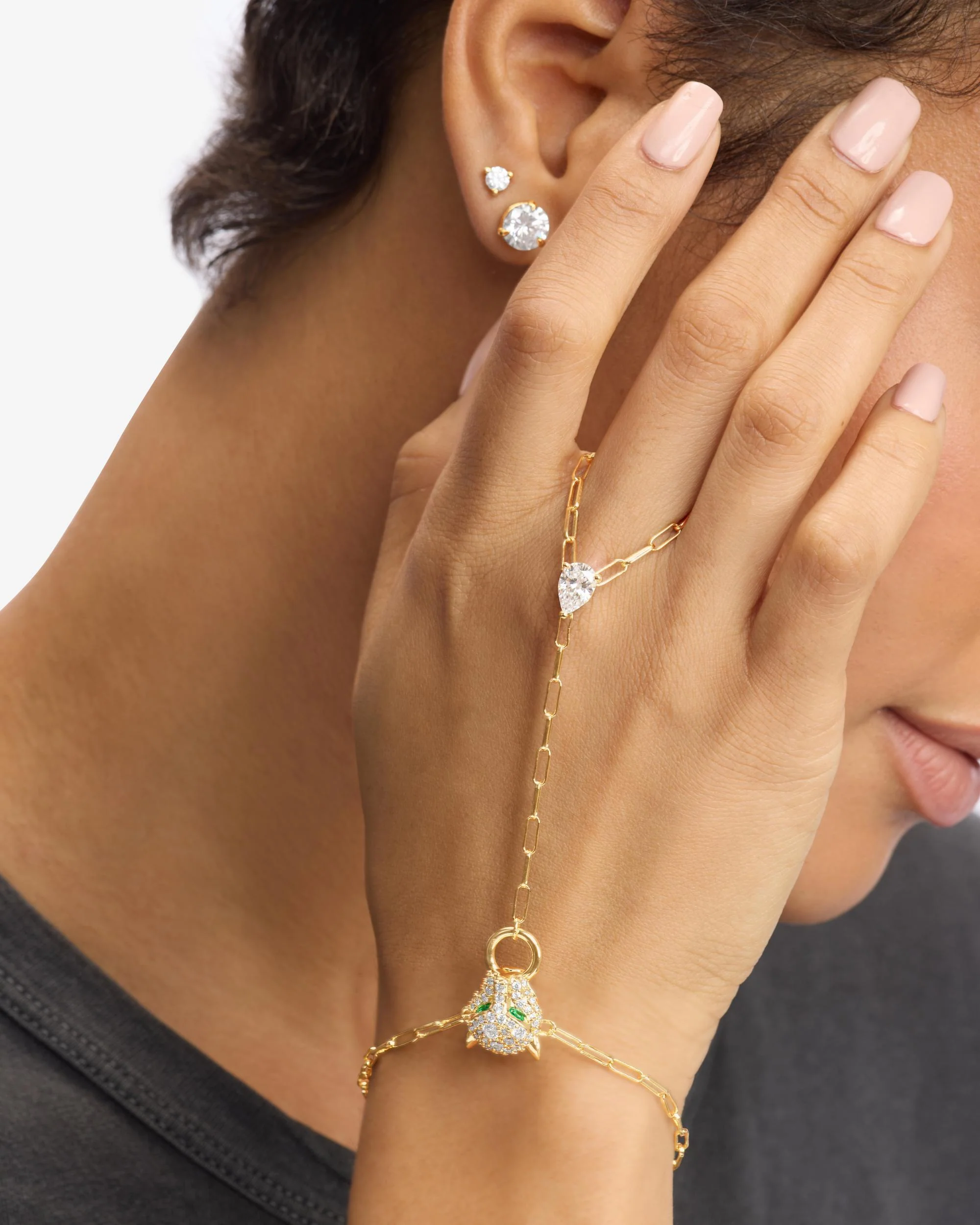 Jaguar Hand Chain - Gold|White Diamondettes - Image 4