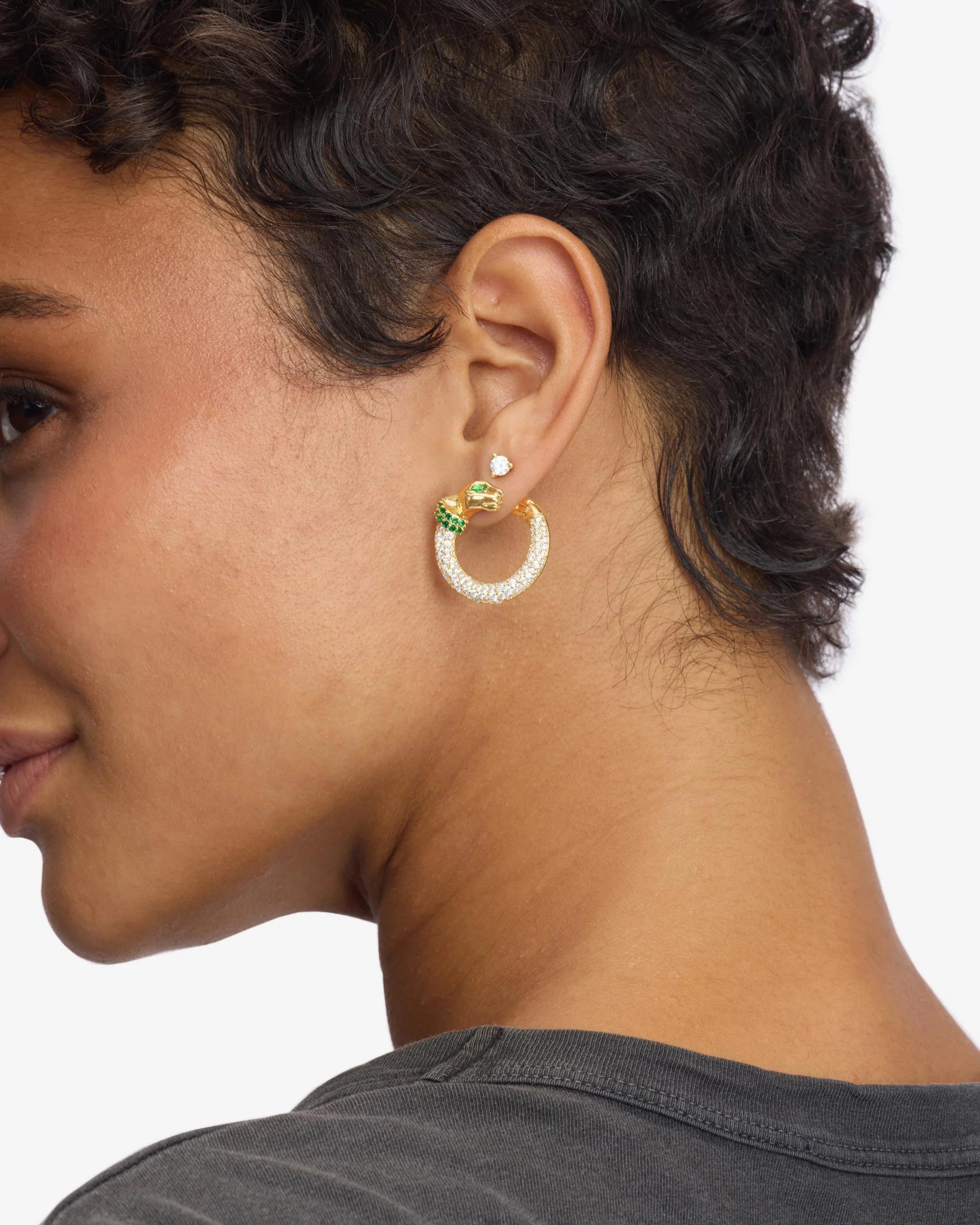 Jaguar Pavé Illusion Hoops - Gold|White Diamondettes - Image 4