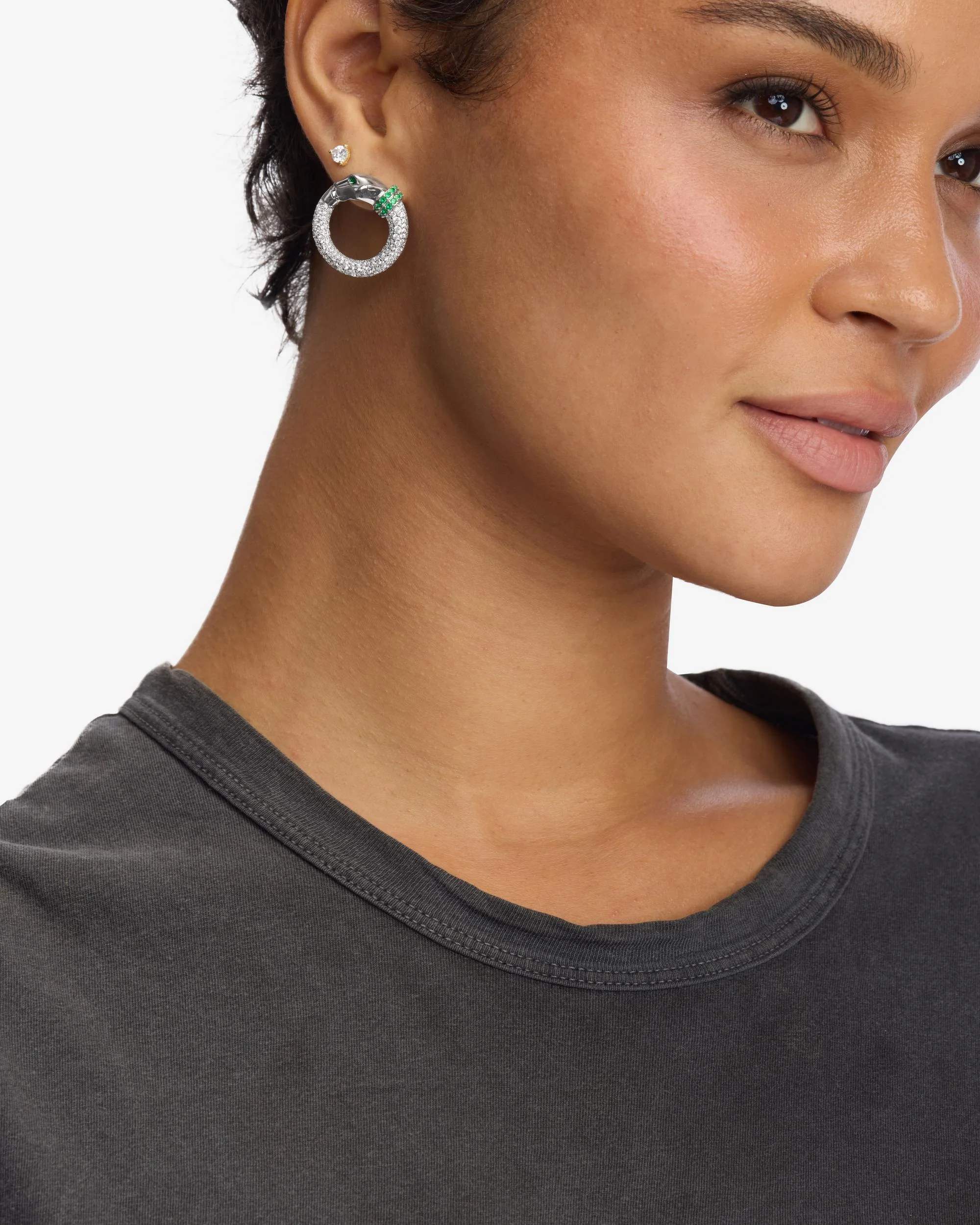 Jaguar Pavé Illusion Hoops - Silver|White Diamondettes - Image 4