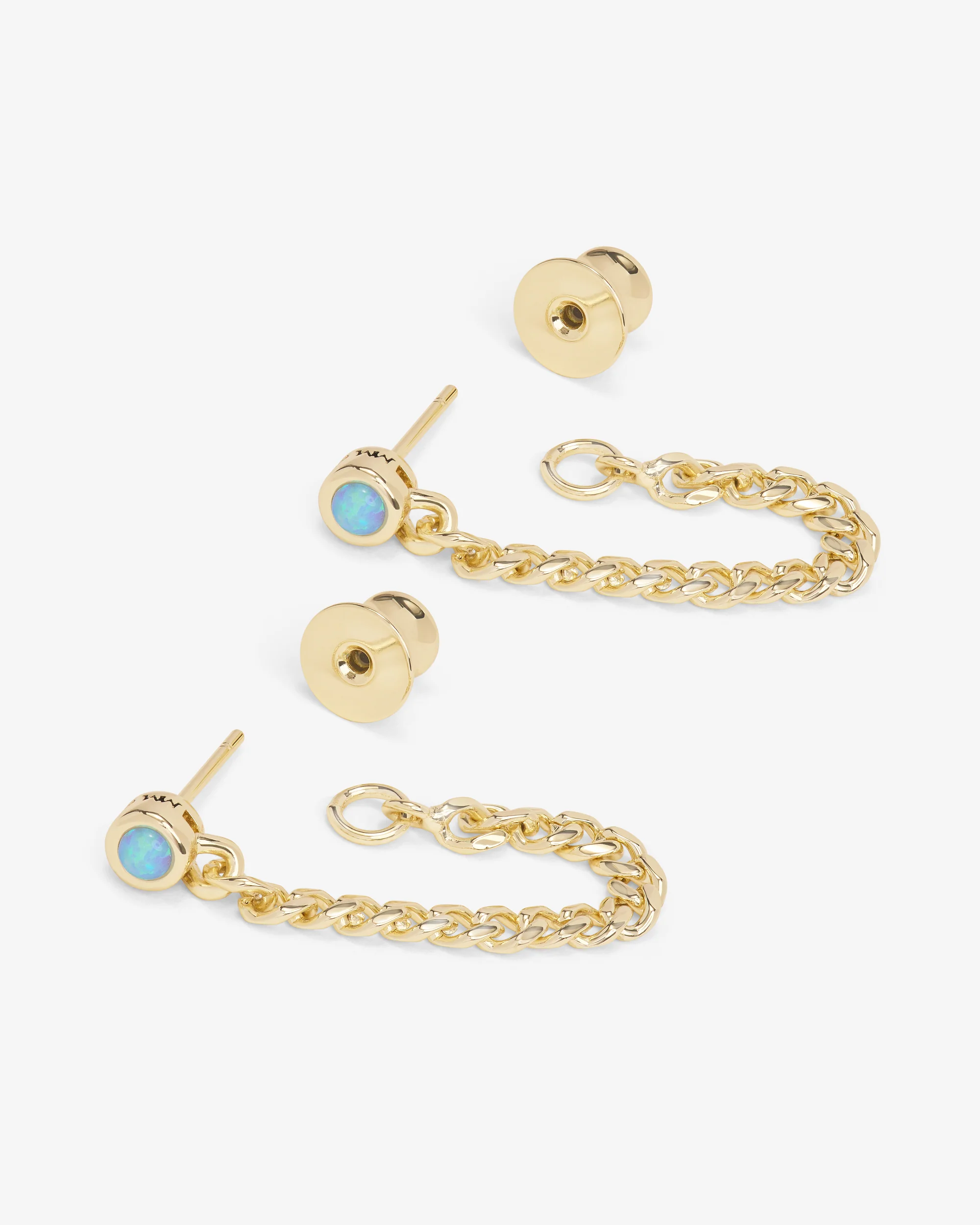 Julian 3mm Soft Chain Hoops - Gold|Blue Opal - Image 3