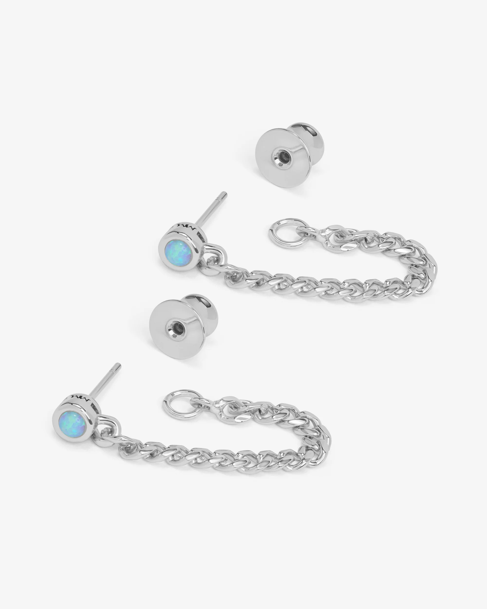 Julian 3mm Soft Chain Hoops - Silver|Blue Opal - Image 3