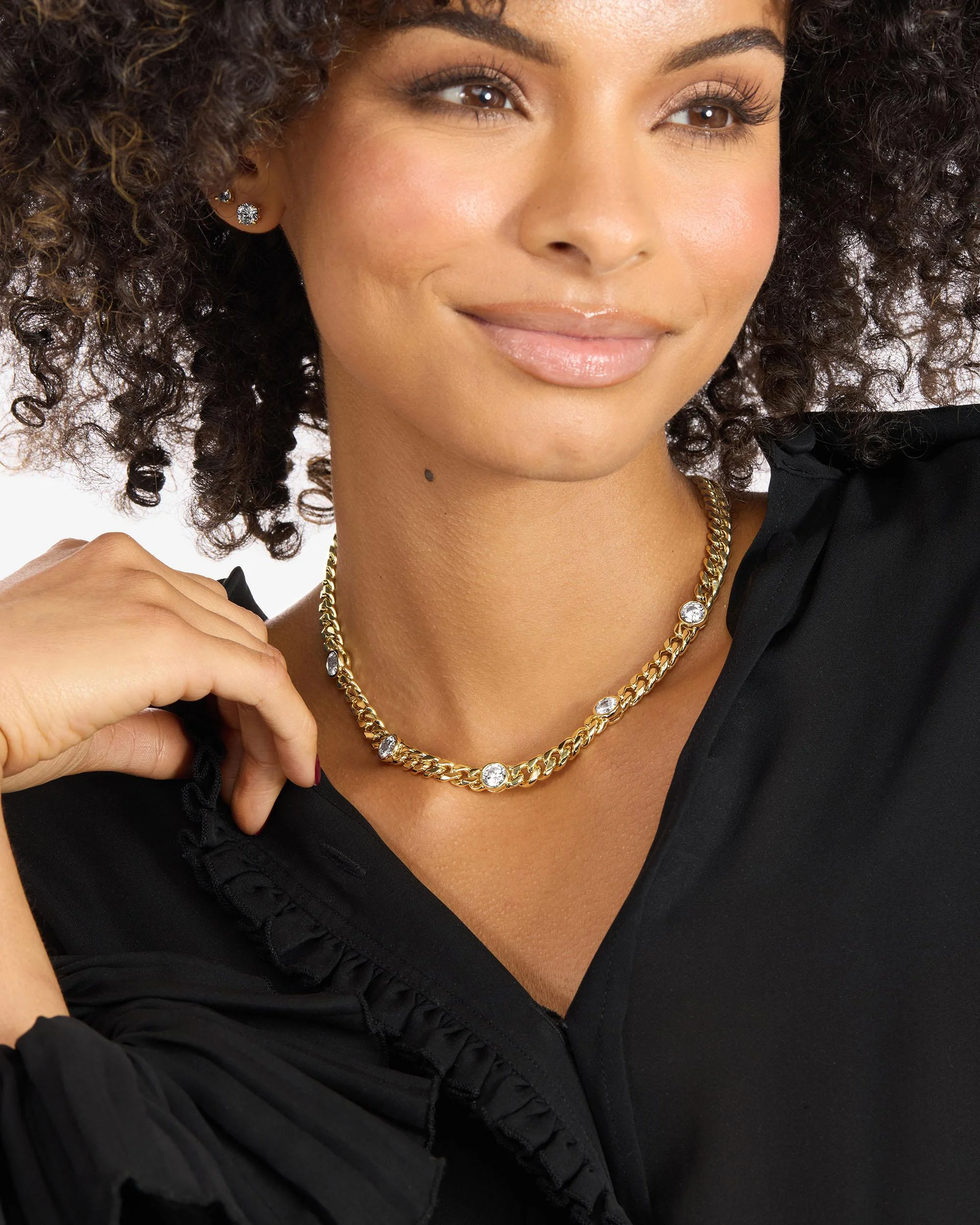 Julian 5 Diamond Necklace 6.8mm - Gold|White Diamondettes - Image 6