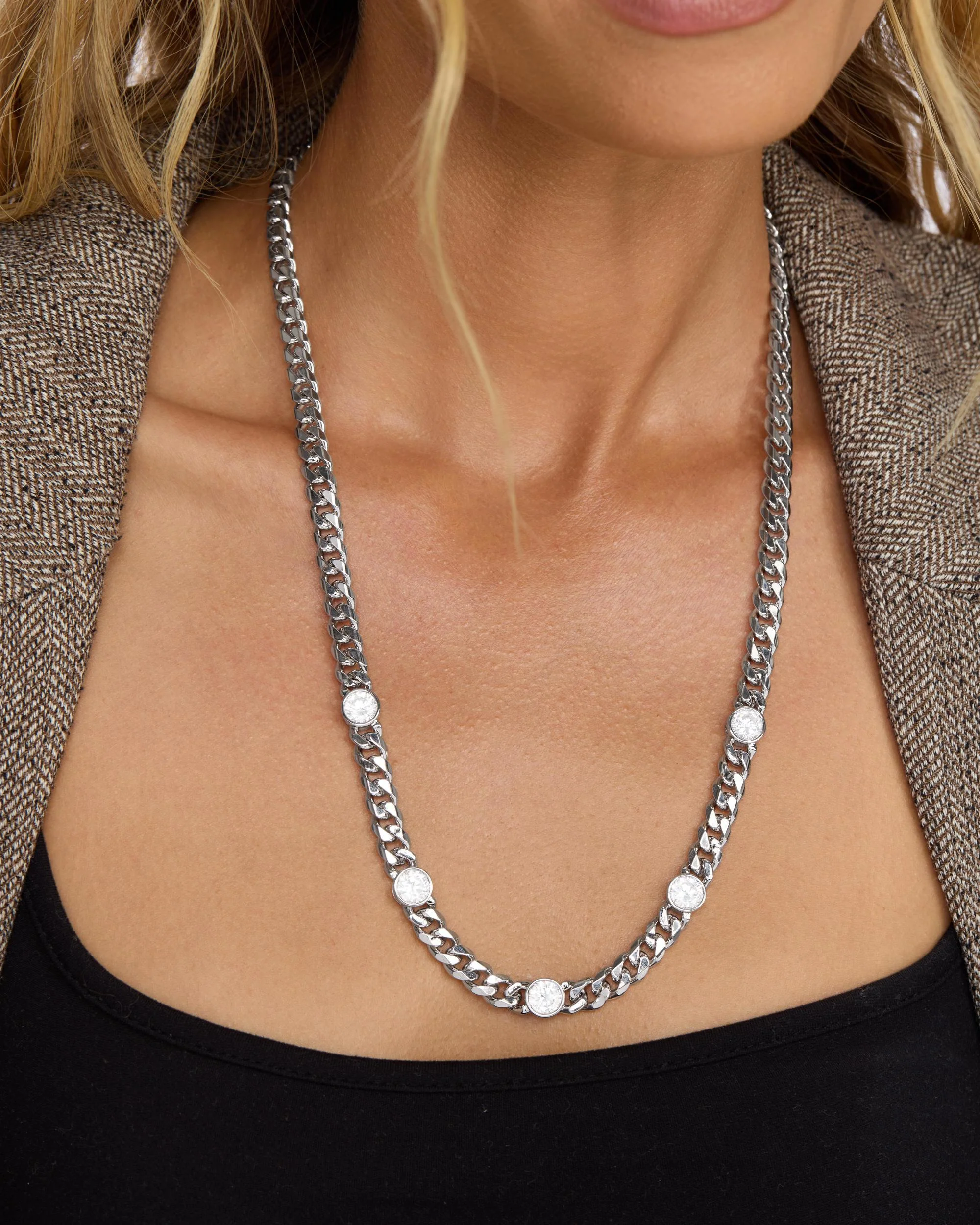 Julian 5 Diamond Necklace 6.8mm - Silver|White Diamondettes - Image 4