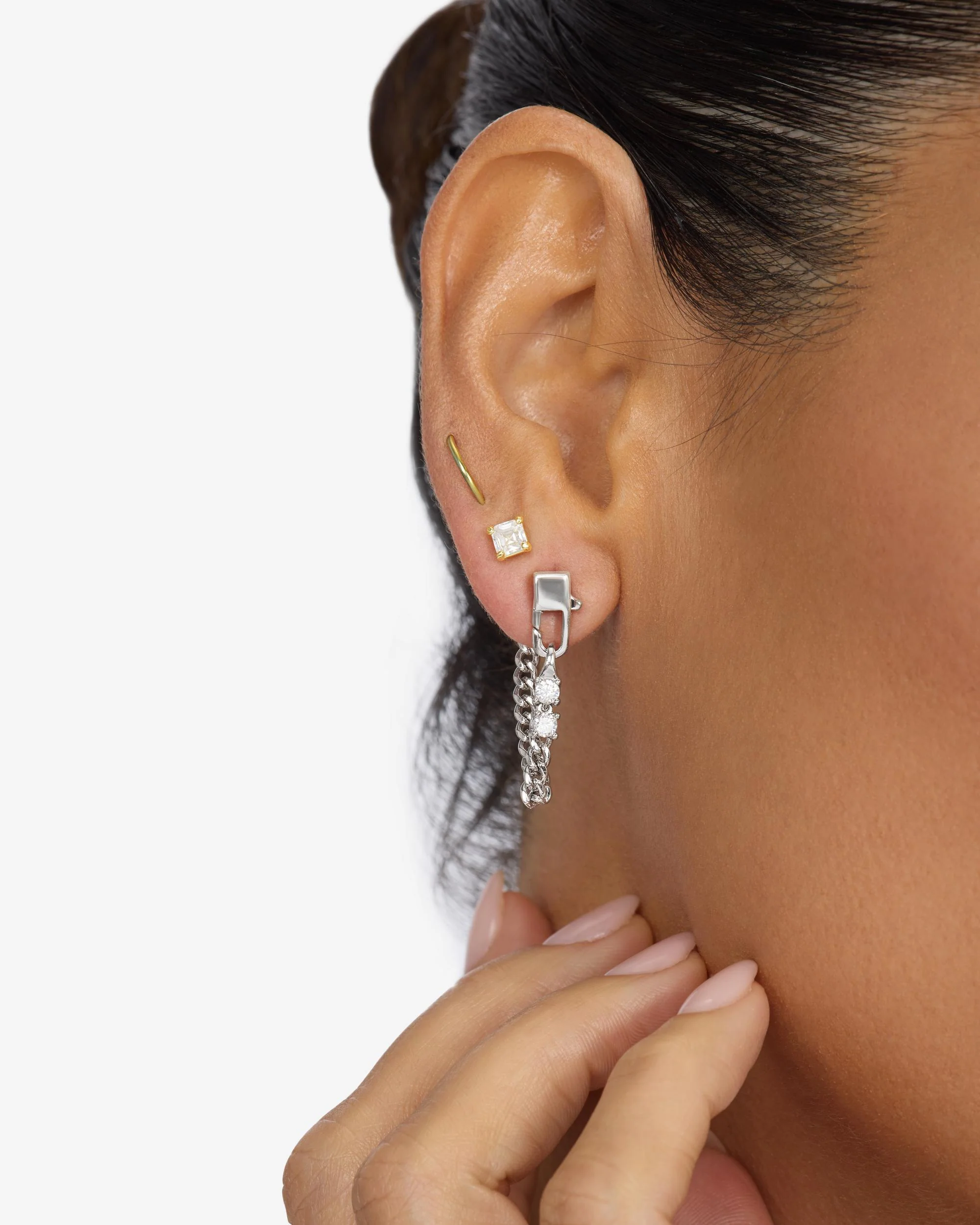 Julian Loves Diamonds 3mm Soft Hoops - Silver|White Diamondettes - Image 4