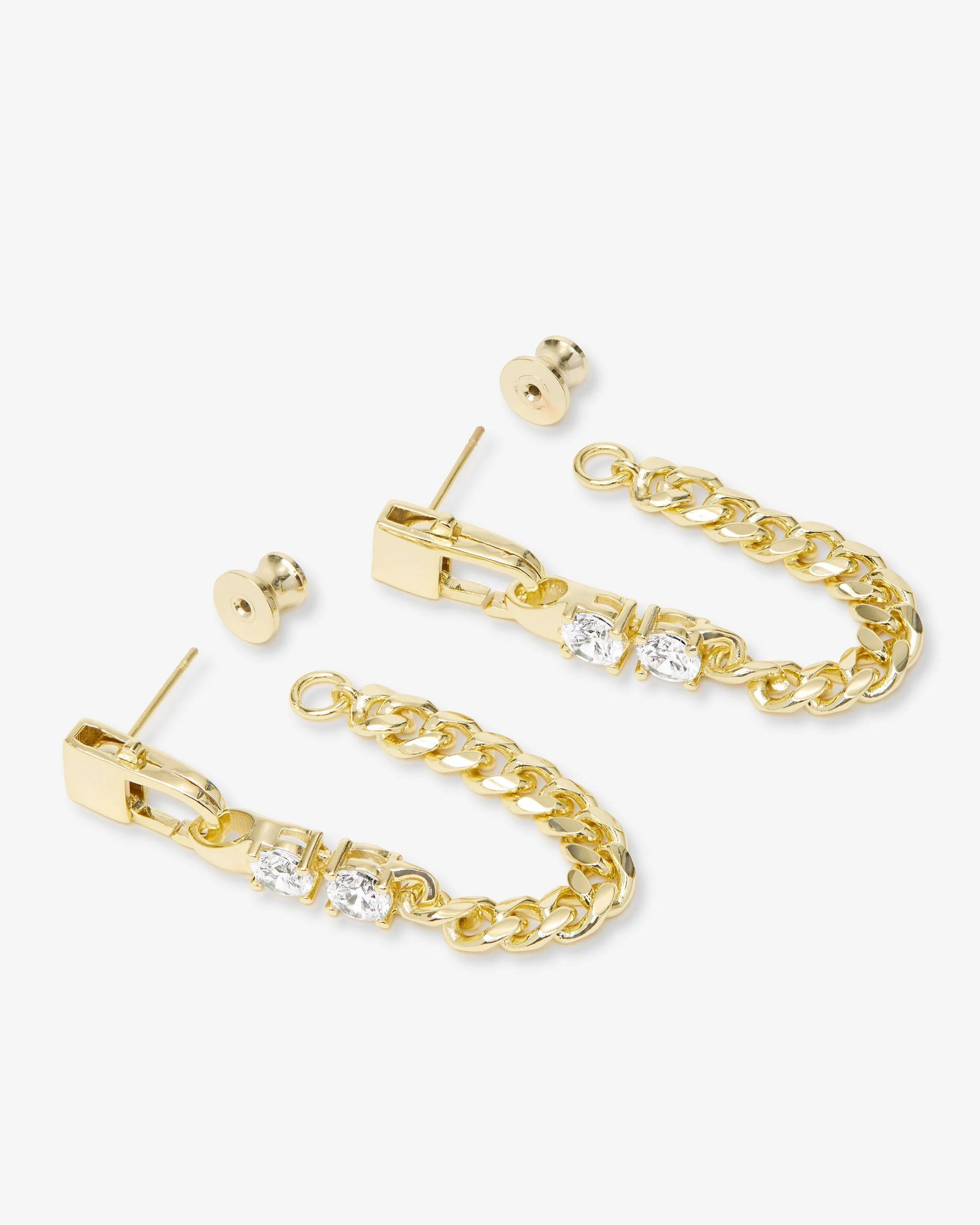 Julian Loves Diamonds 5mm Soft Chain Hoops - Gold|White Diamondettes - Image 3