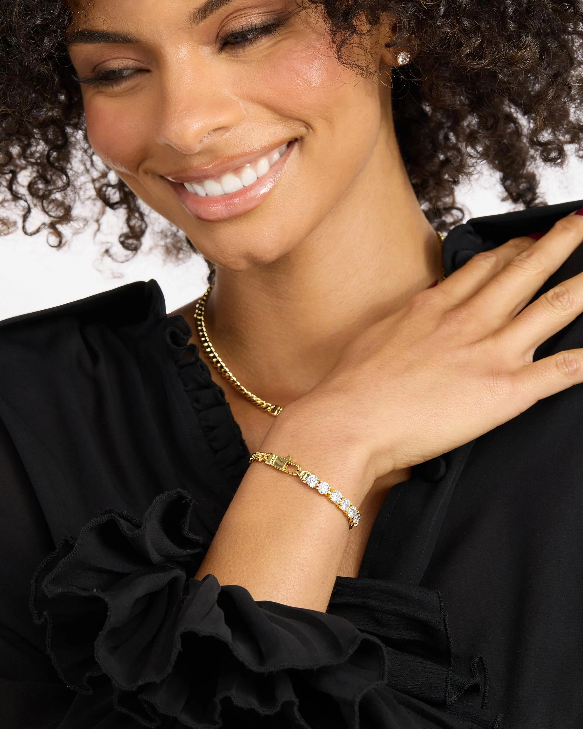 Julian Loves Diamonds Bracelet 5mm - Gold|White Diamondettes - Image 3
