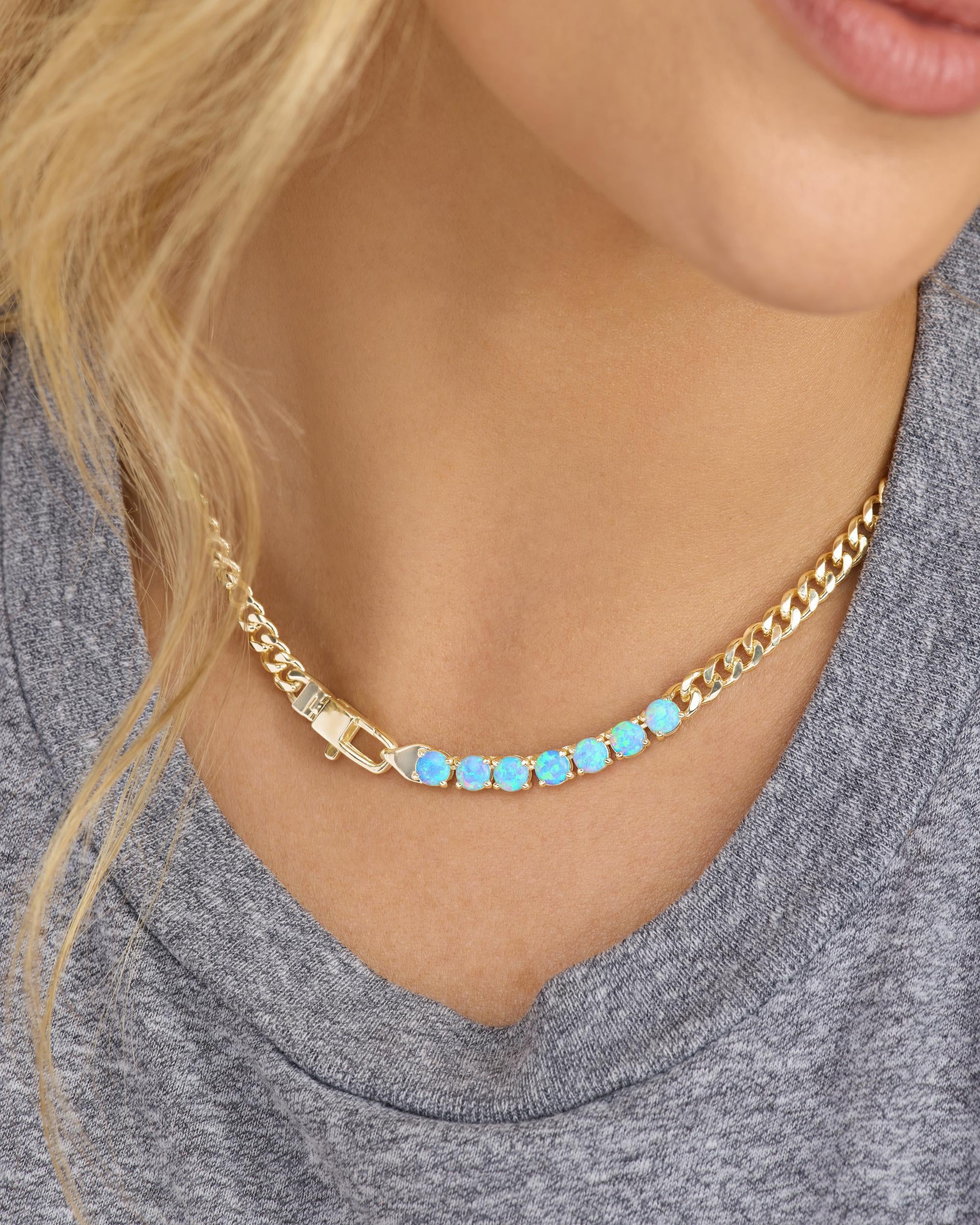 Julian Loves Opals Necklace 5mm - Gold|Blue Opal - Image 2