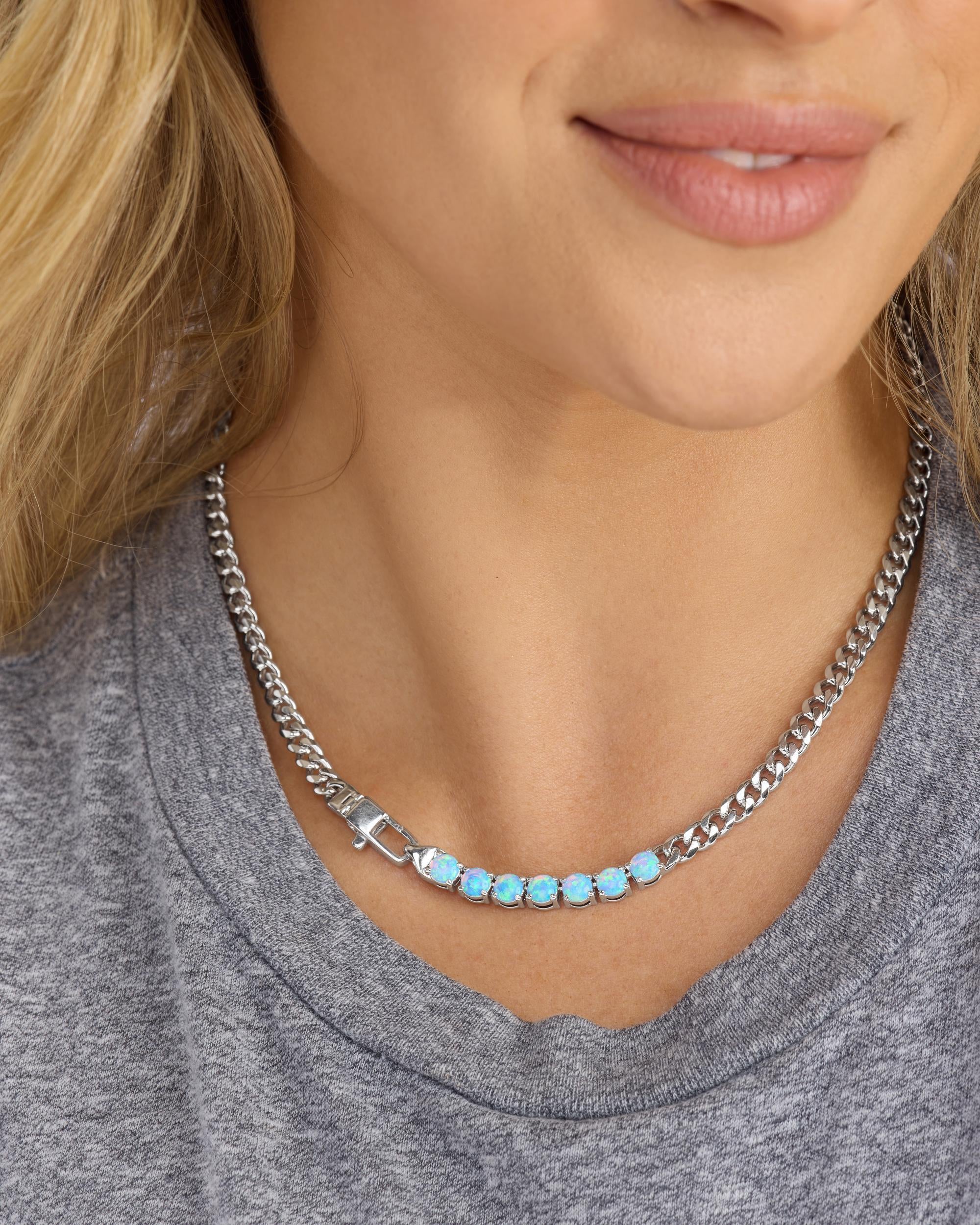 Julian Loves Opals Necklace 5mm - Silver|Blue Opal - Image 2