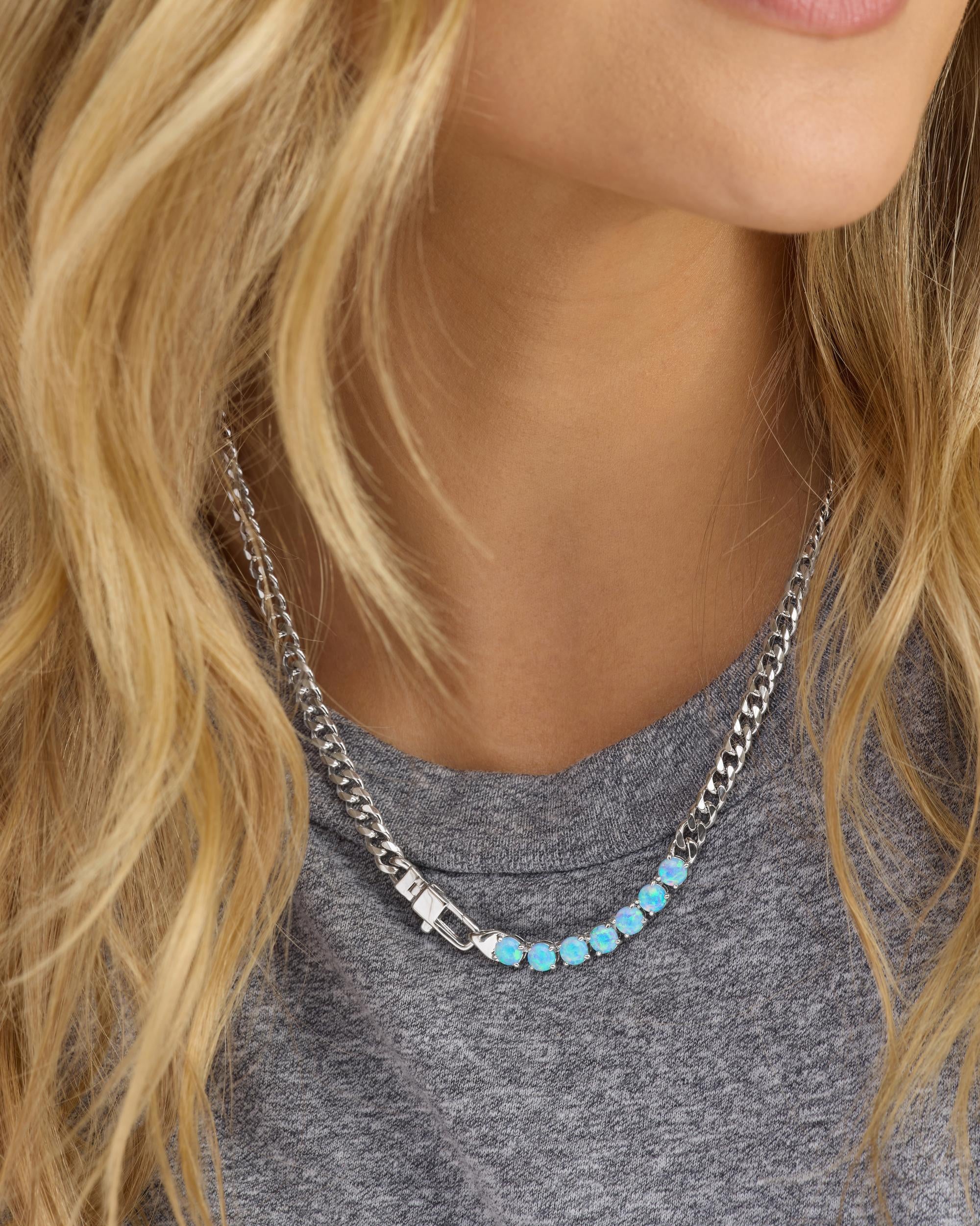 Julian Loves Opals Necklace 5mm - Silver|Blue Opal - Image 3