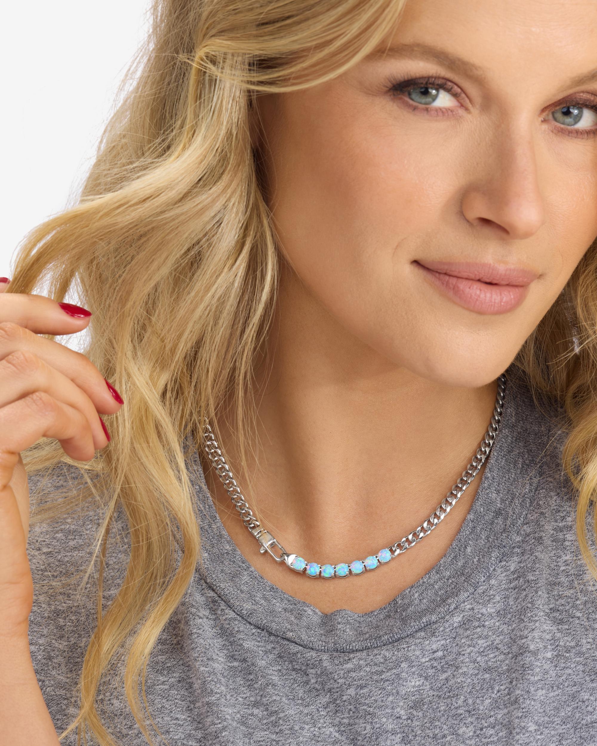Julian Loves Opals Necklace 5mm - Silver|Blue Opal - Image 5