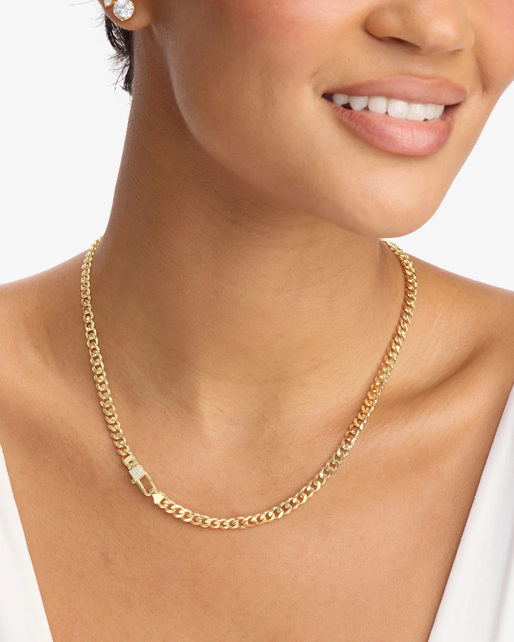 Julian Pavé Lock Necklace 5mm - Gold|White Diamondettes - Image 2