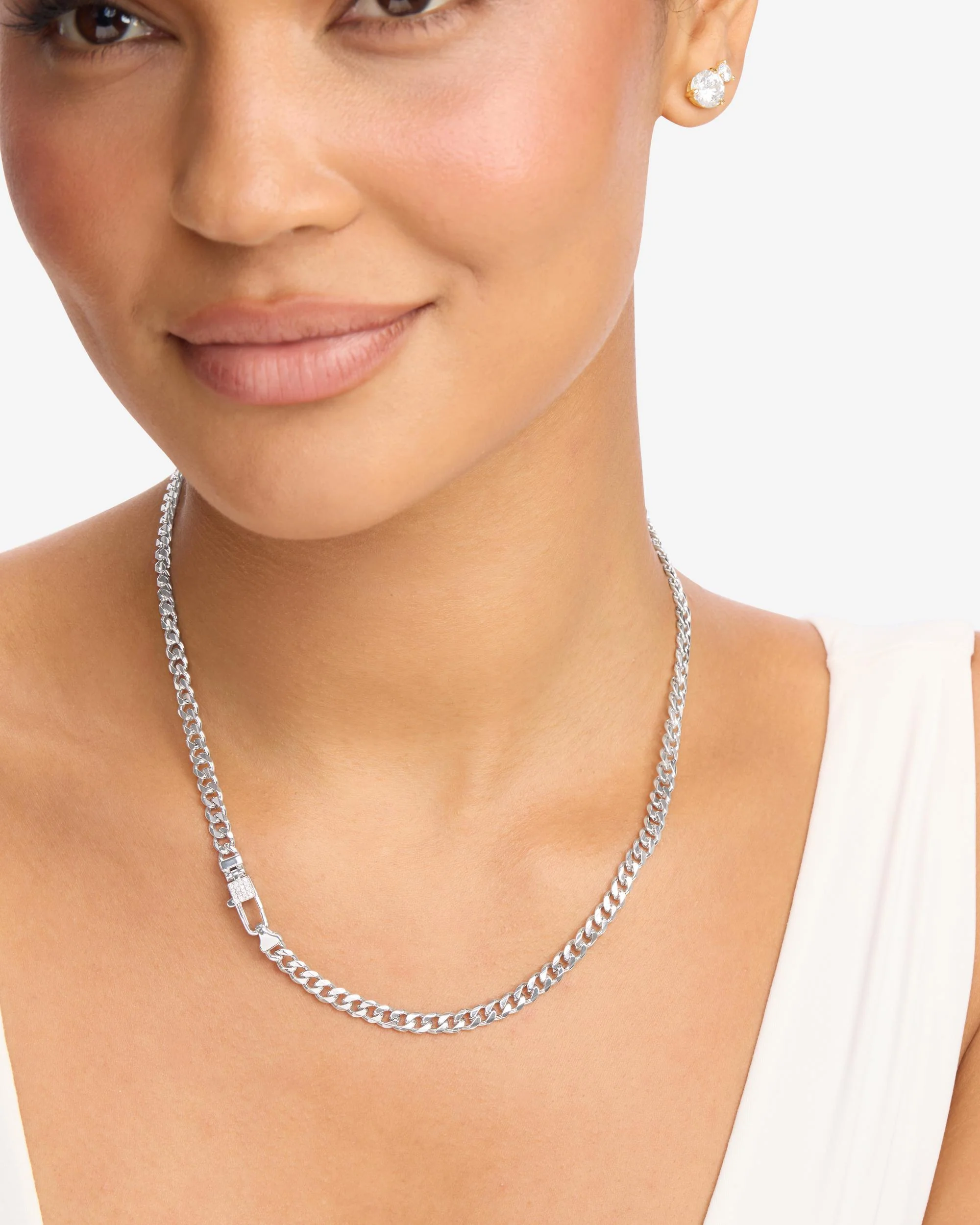 Julian Pavé Lock Necklace 5mm - Silver|White Diamondettes - Image 2