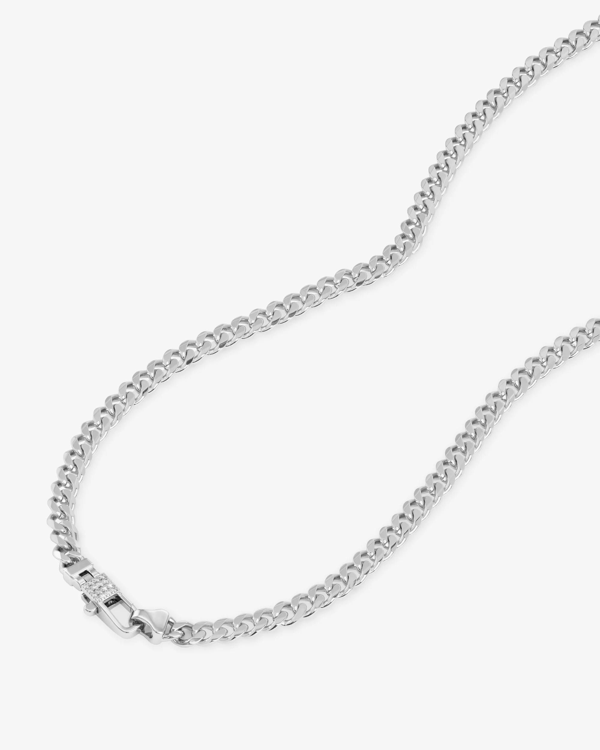 Julian Pavé Lock Necklace 5mm - Silver|White Diamondettes - Image 3