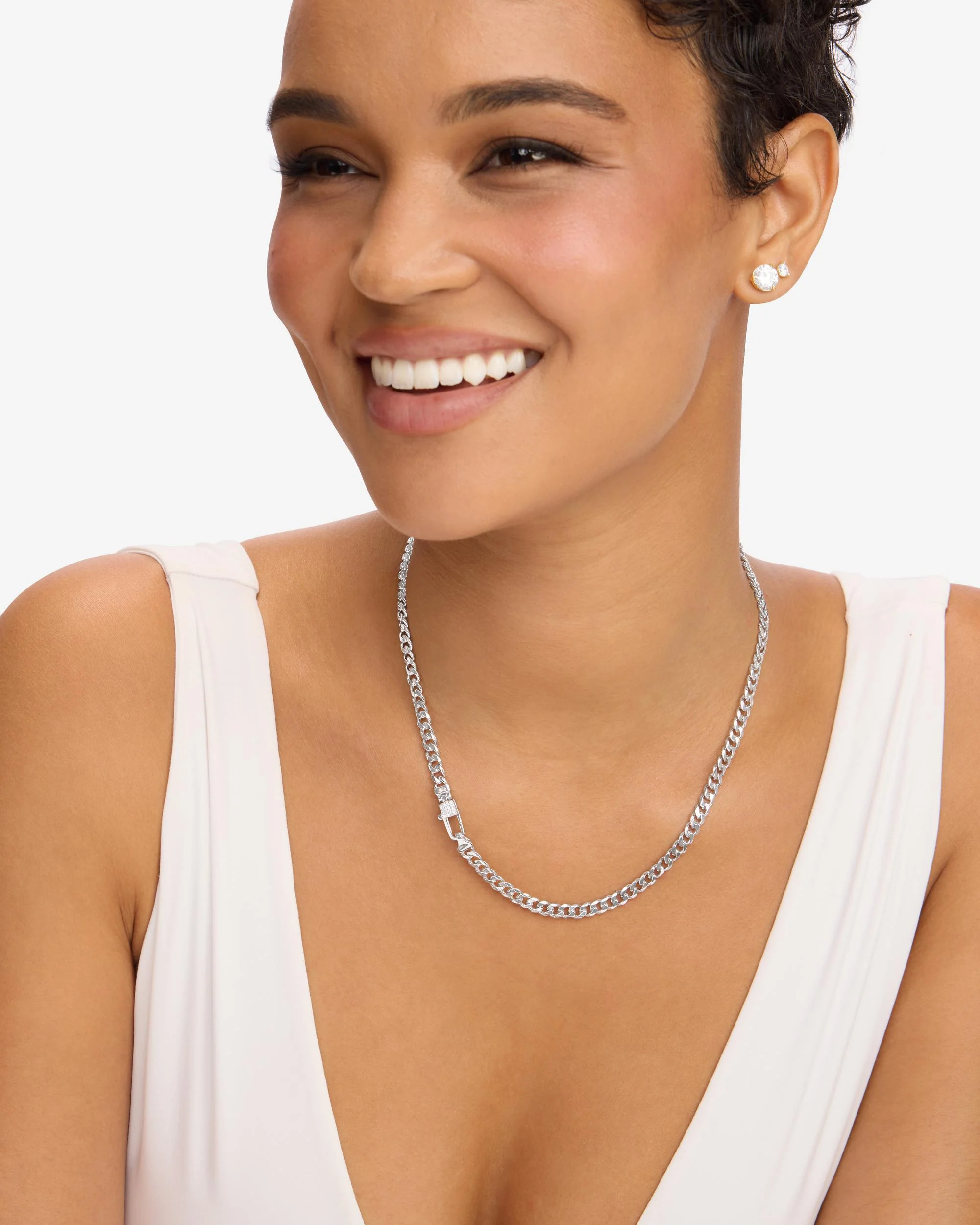 Julian Pavé Lock Necklace 5mm - Silver|White Diamondettes - Image 4