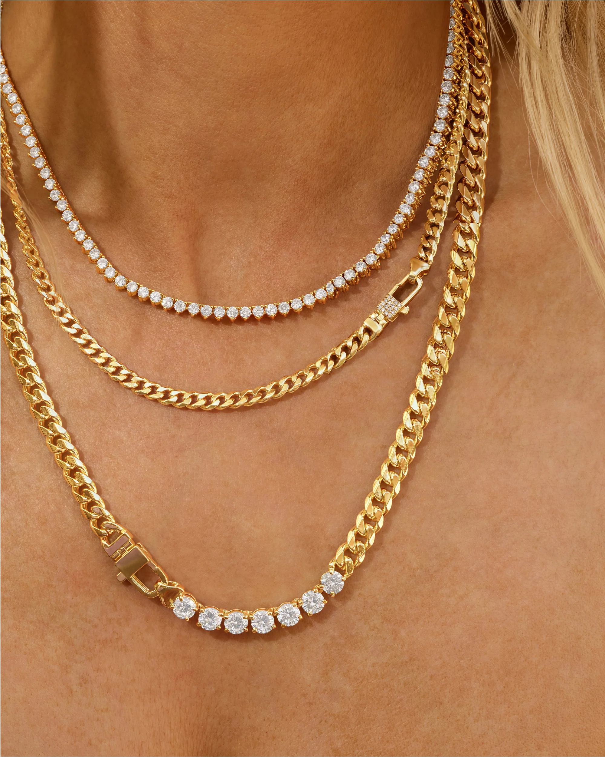 Julian Pavé Lock Necklace 5mm - Gold|White Diamondettes - Image 6