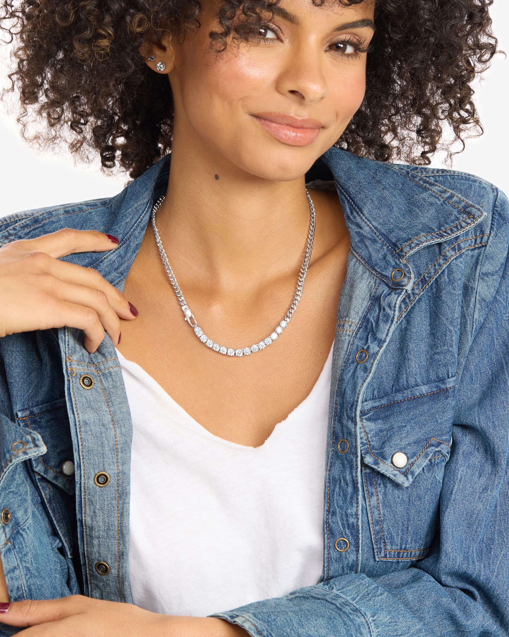Julian REALLY Loves Diamonds Necklace 5mm - Silver|White Diamondettes - Image 7
