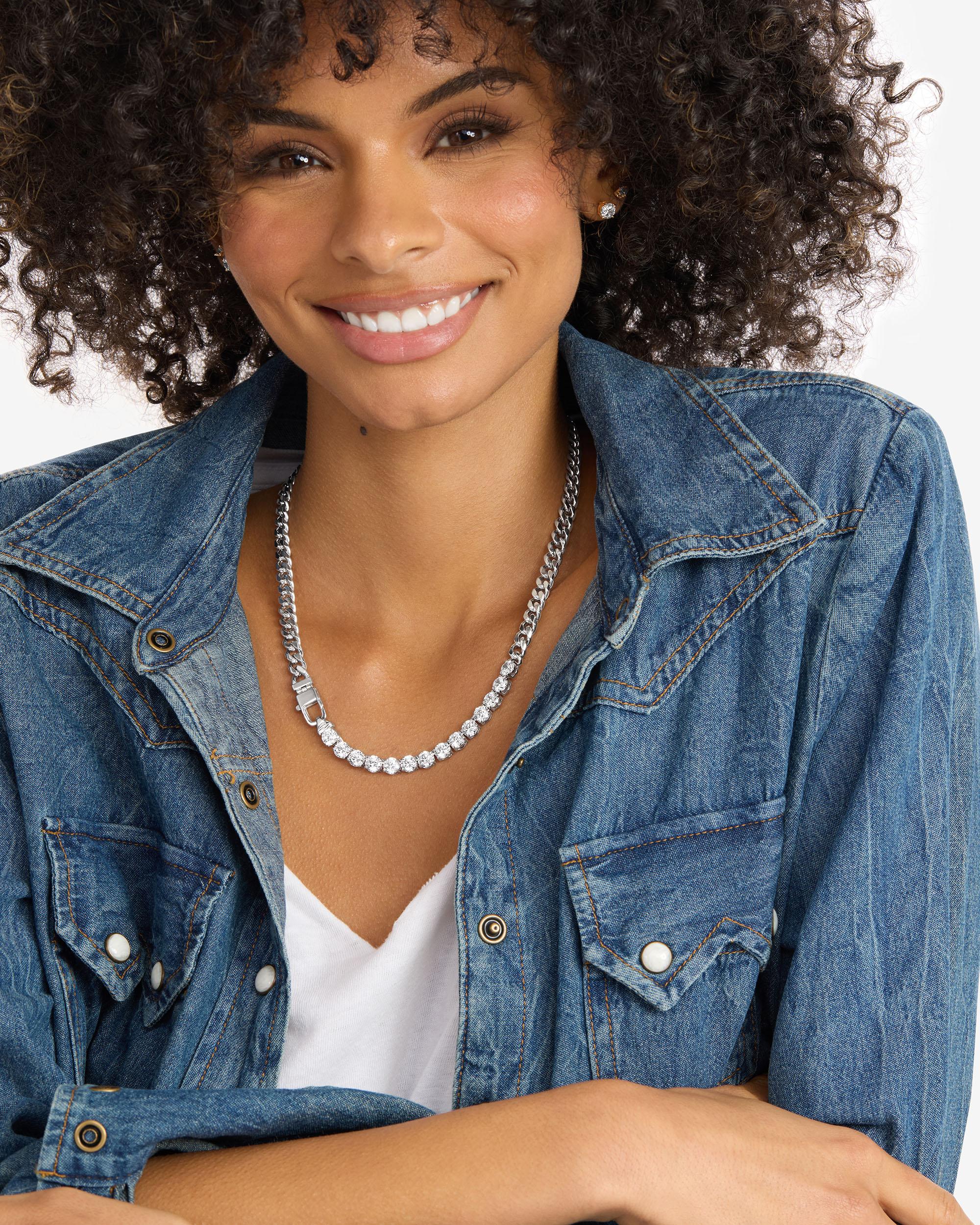 Julian REALLY Loves Diamonds Necklace 6.8mm - Silver|White Diamondettes - Image 3