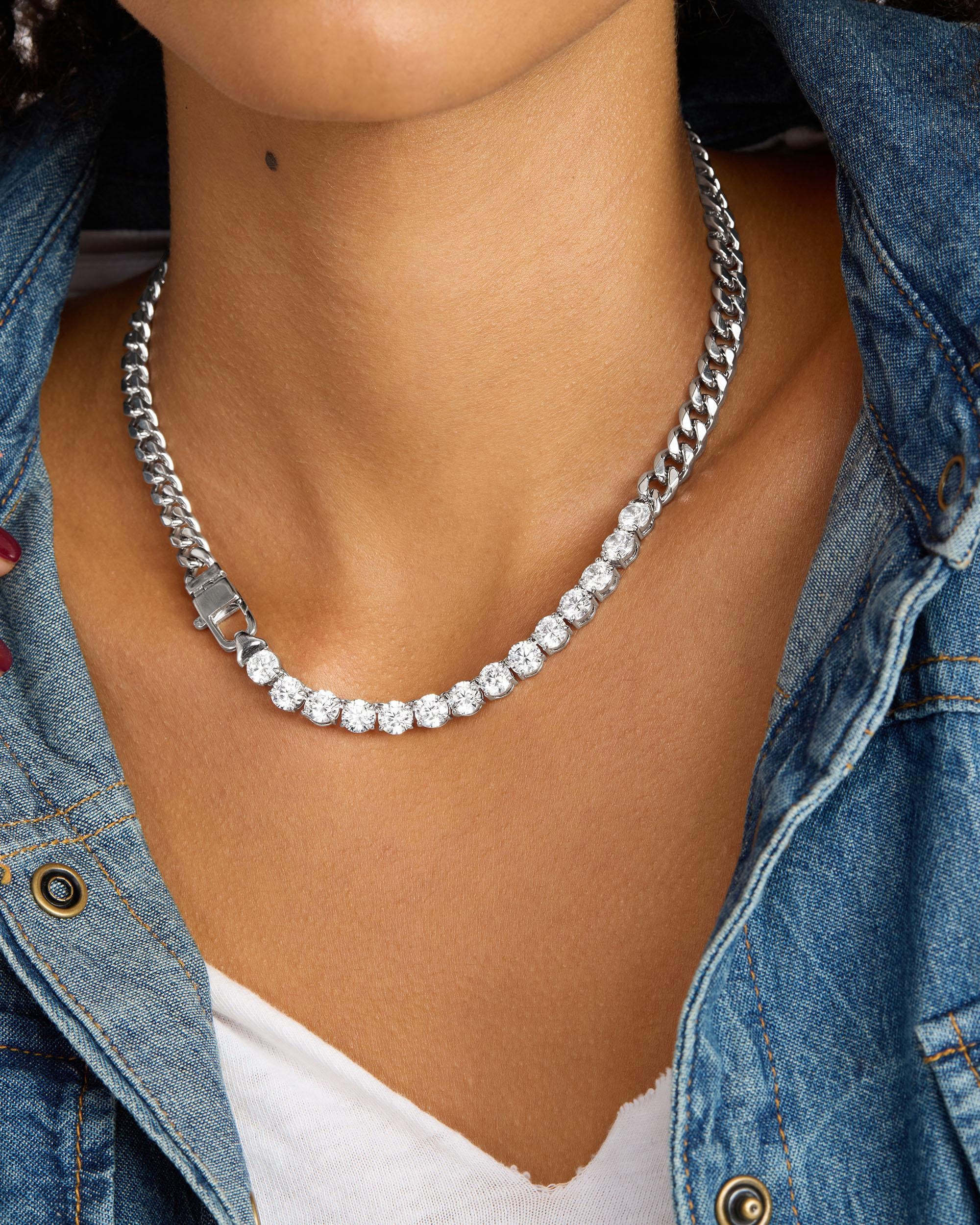 Julian REALLY Loves Diamonds Necklace 6.8mm - Silver|White Diamondettes - Image 6