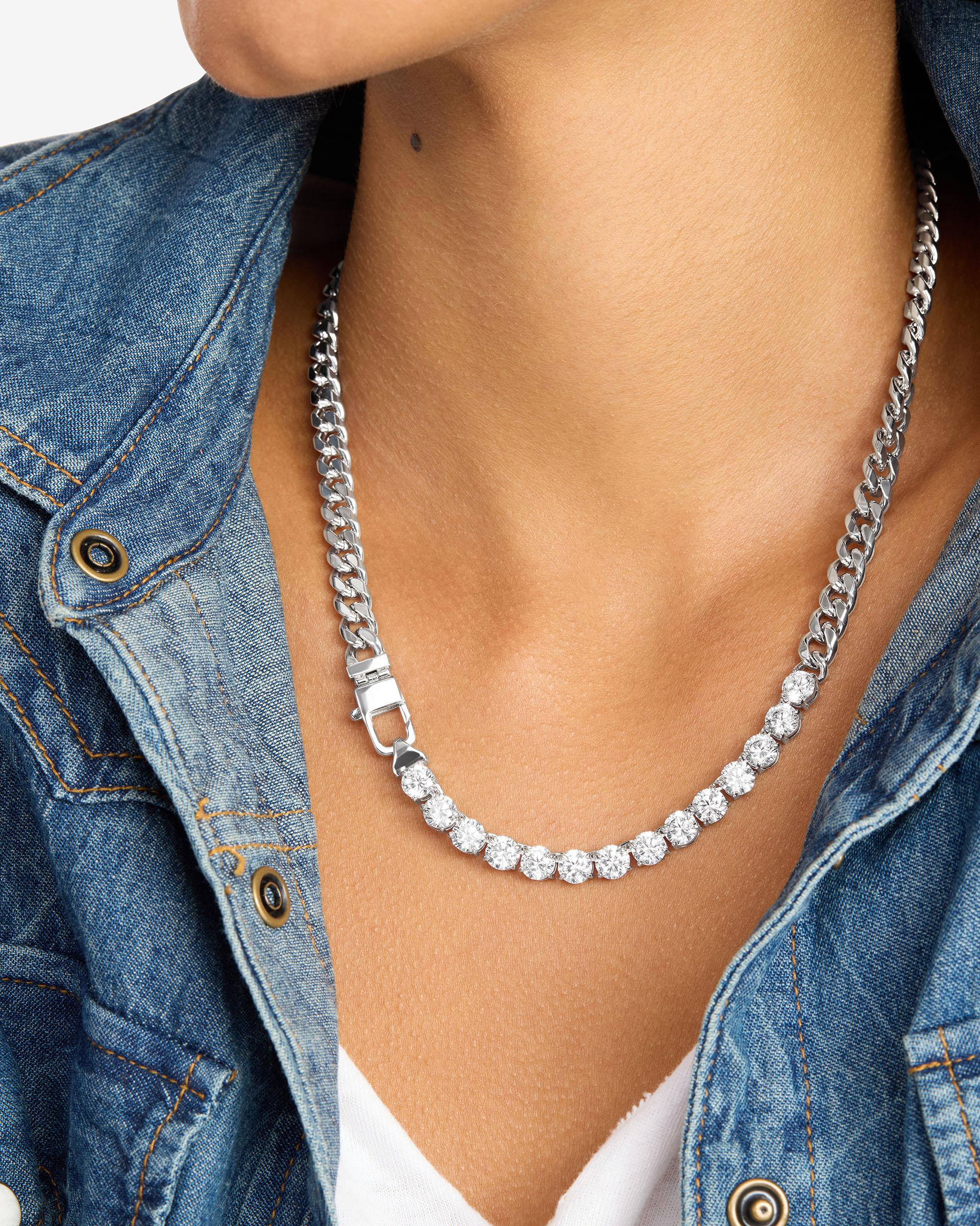 Julian REALLY Loves Diamonds Necklace 6.8mm - Silver|White Diamondettes - Image 7