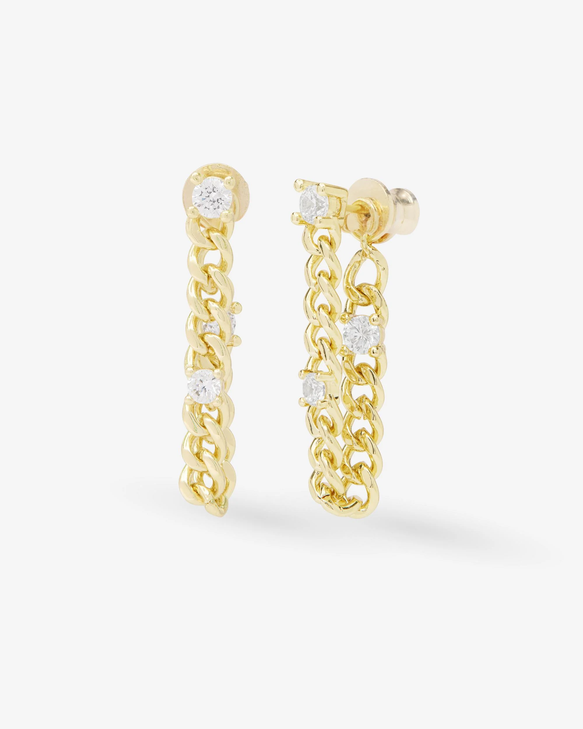 Julian Triple Diamond 4mm Soft Chain Hoops - Gold|White Diamondettes