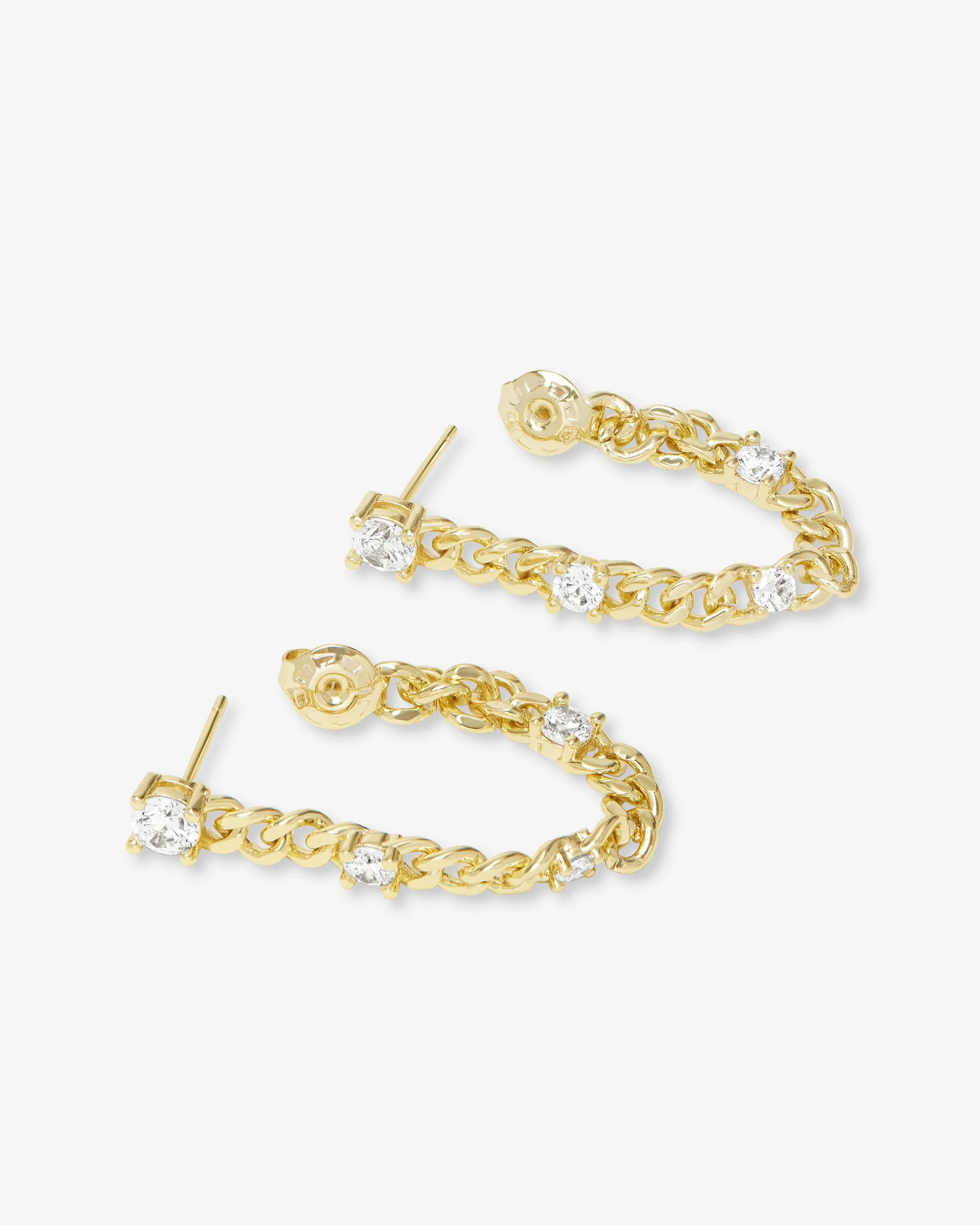 Julian Triple Diamond 5mm Soft Chain Hoops - Gold|White Diamondettes - Image 3